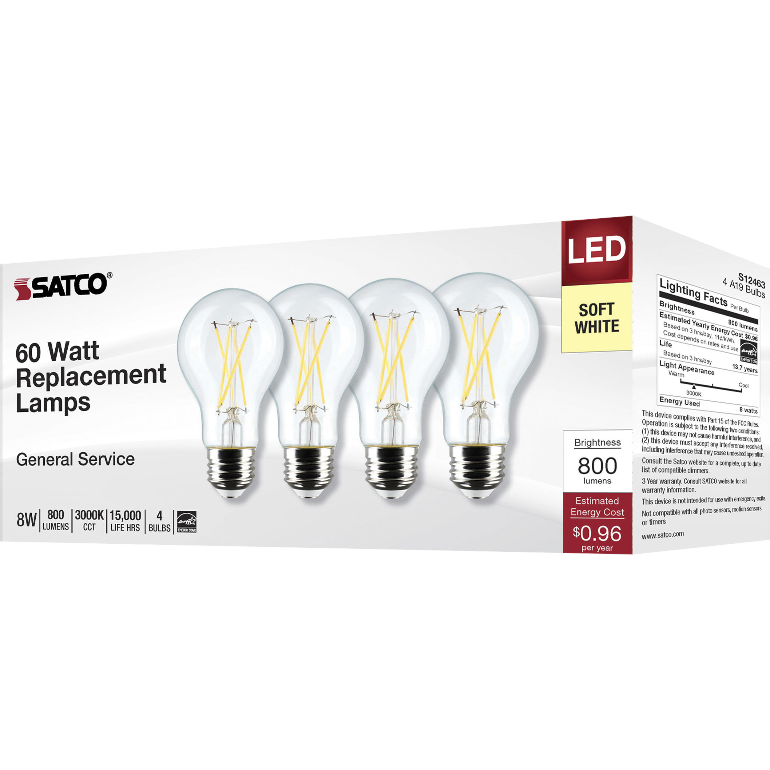 Lumos LED 8 watt 120 3000K Light Bulb, LED Filament