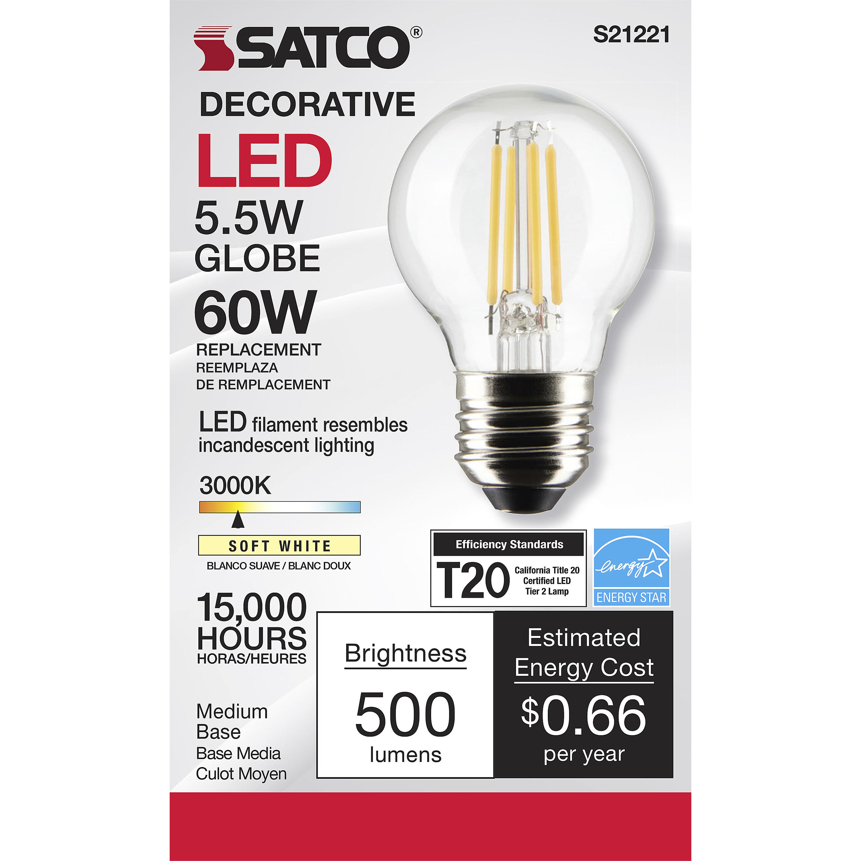 Lumos LED Medium Medium 5.50 watt 3000K LED Filament