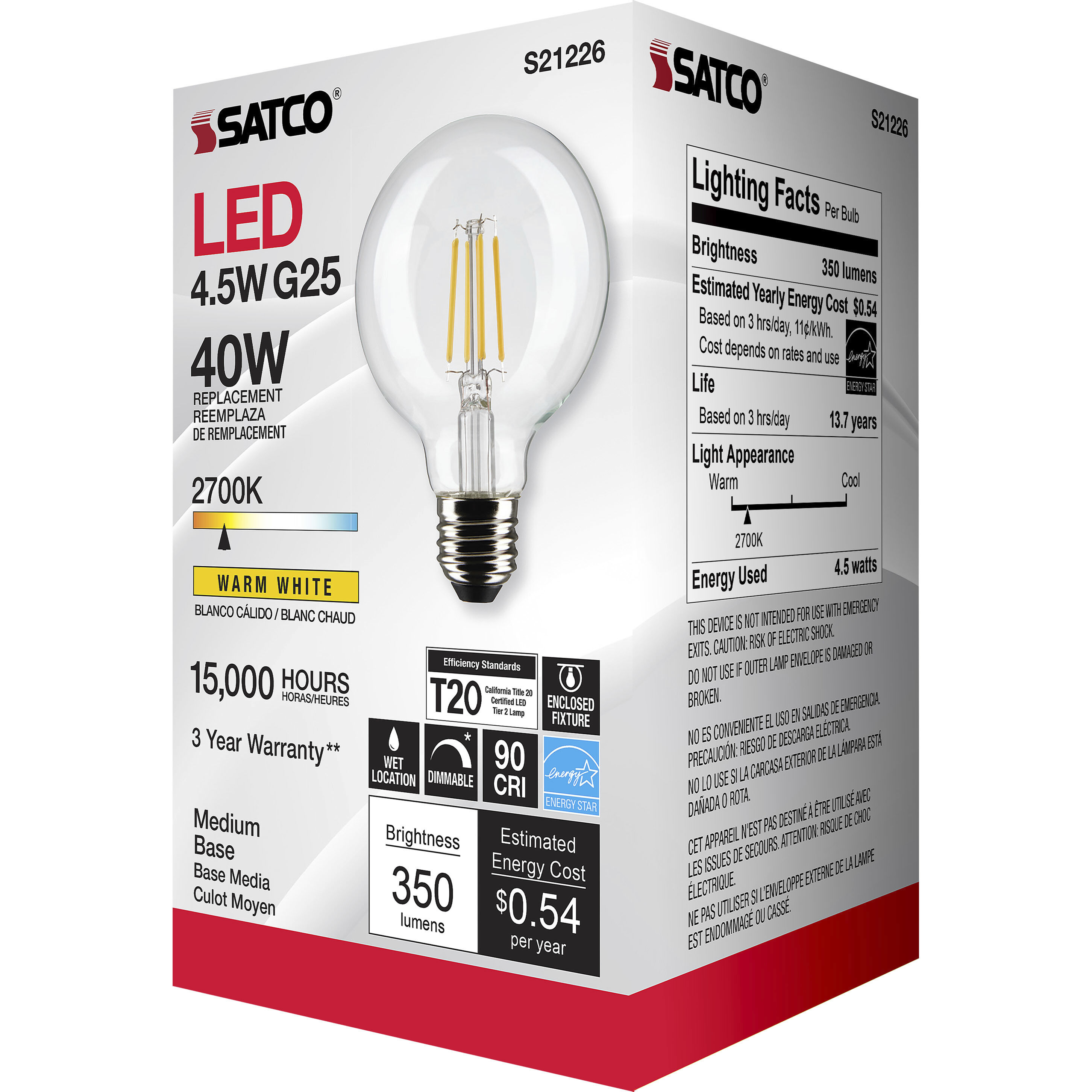 Lumos LED Medium Medium 4.50 watt 2700K LED Filament