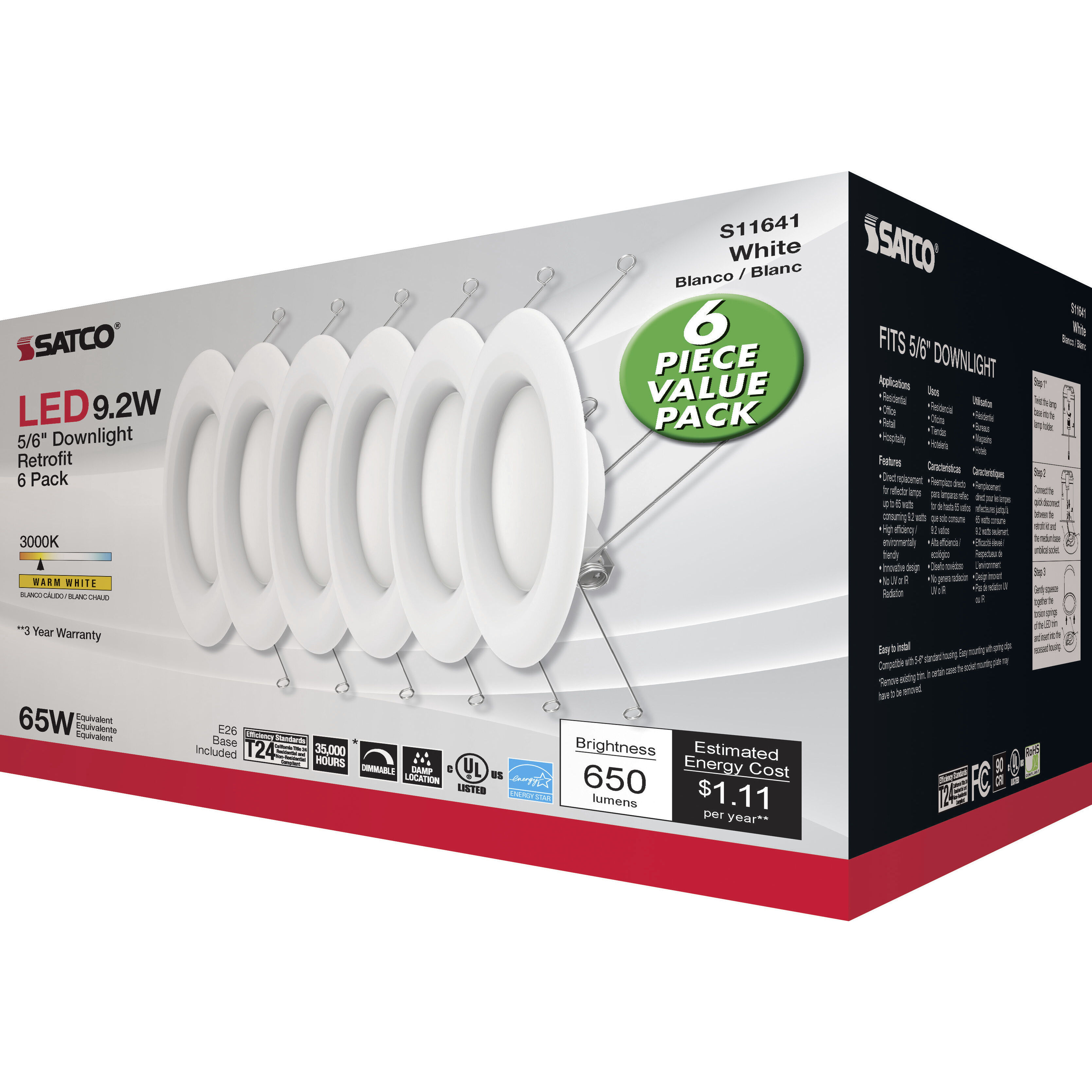 Edgewood White Recessed, Pack of 6