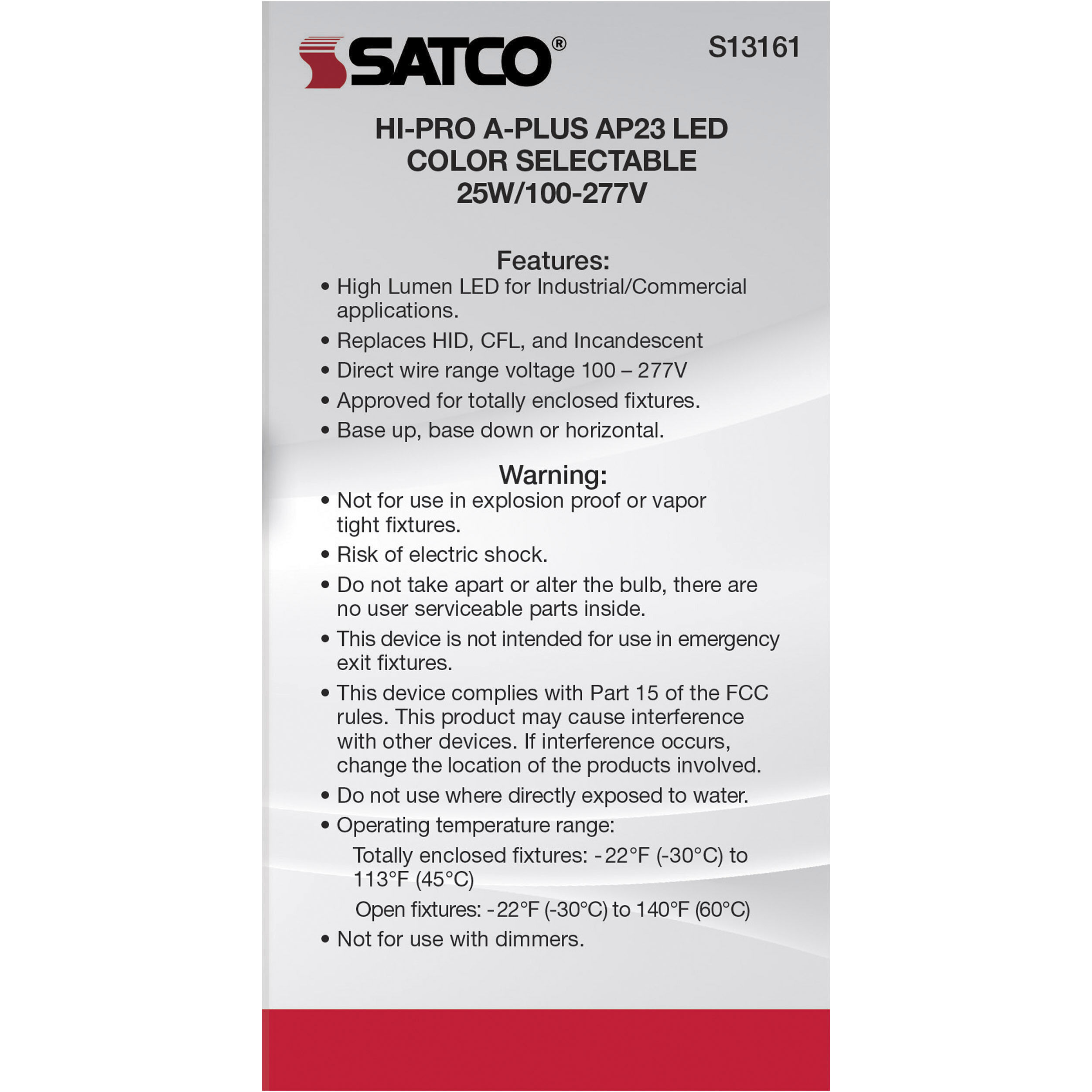 Lumos LED AP23 / ED23 Medium 25.00 watt 3000K HID Replacements