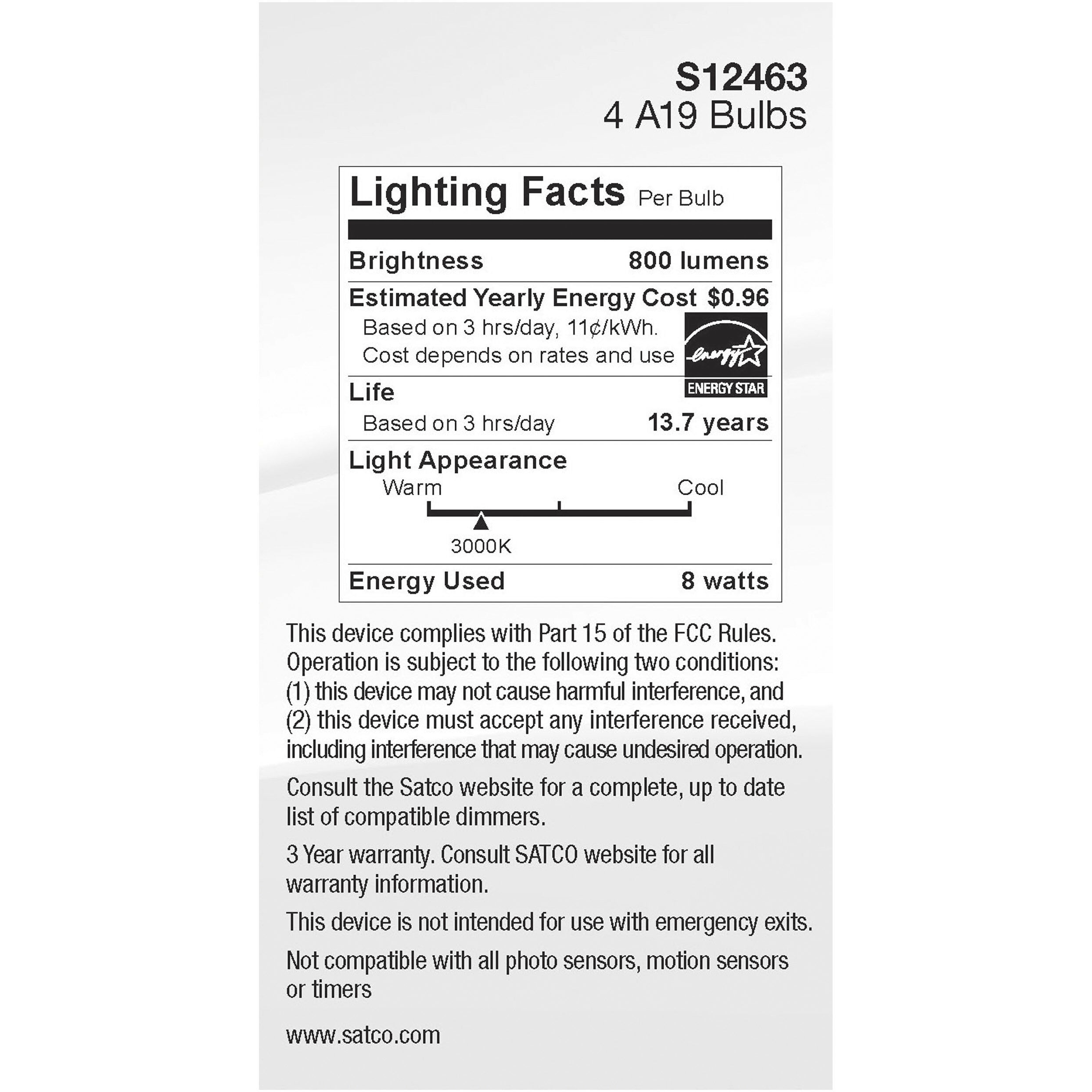 Lumos LED 8 watt 120 3000K Light Bulb, LED Filament