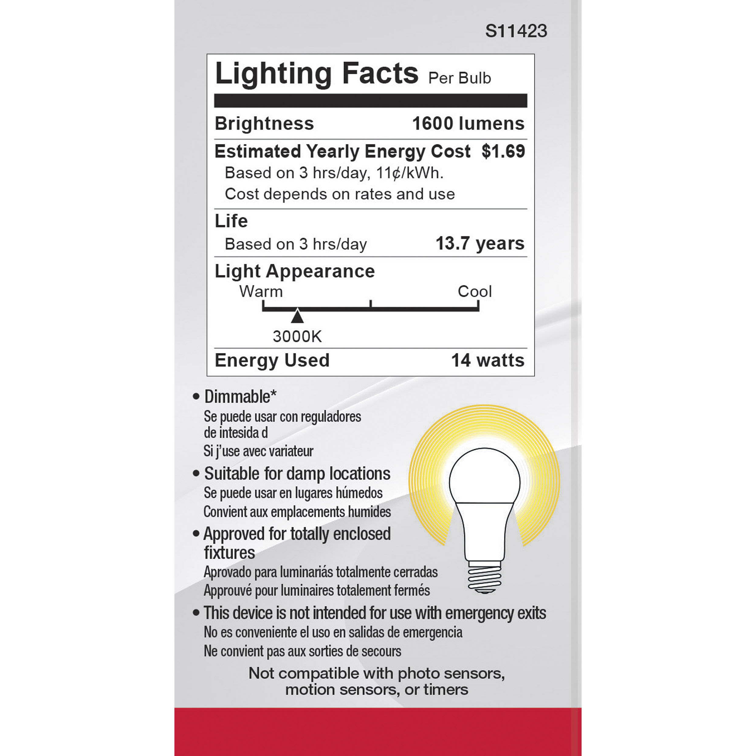 Lumos LED A19 15.50 watt 3000K, 4 PACK Light Bulb 