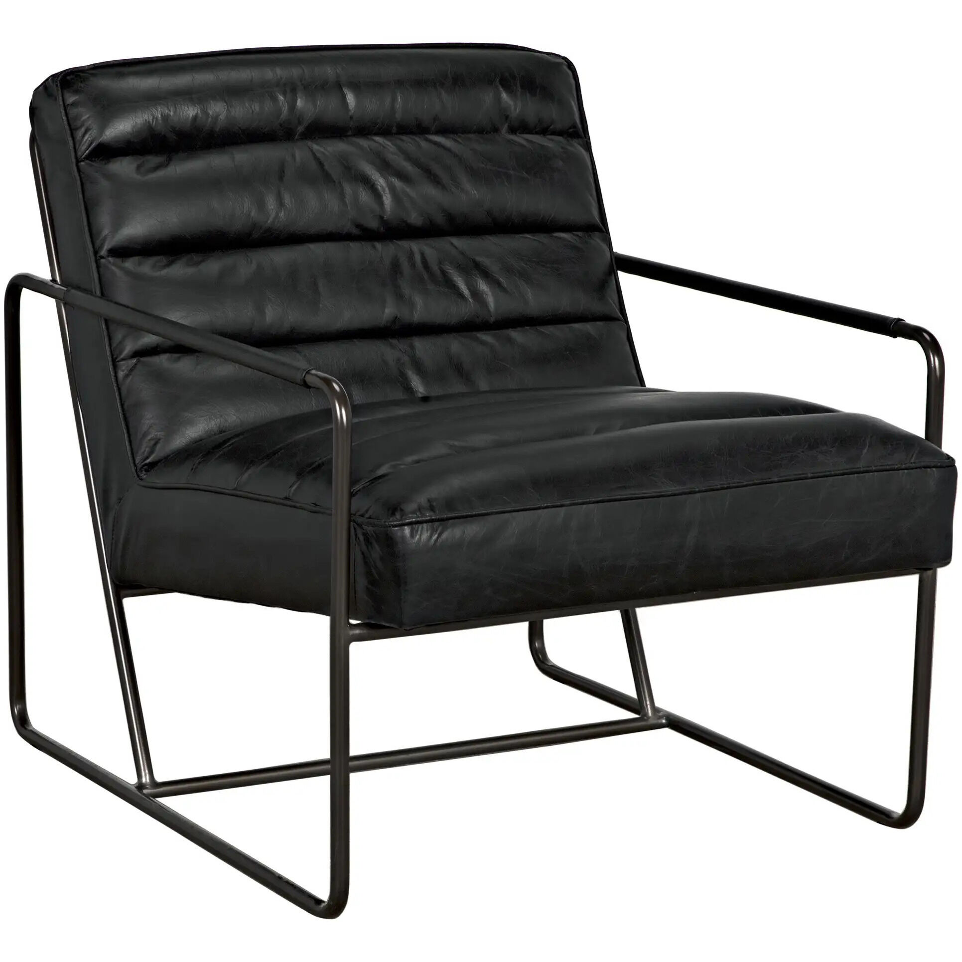 Demeter Metal and Black Leather Occasional Chair