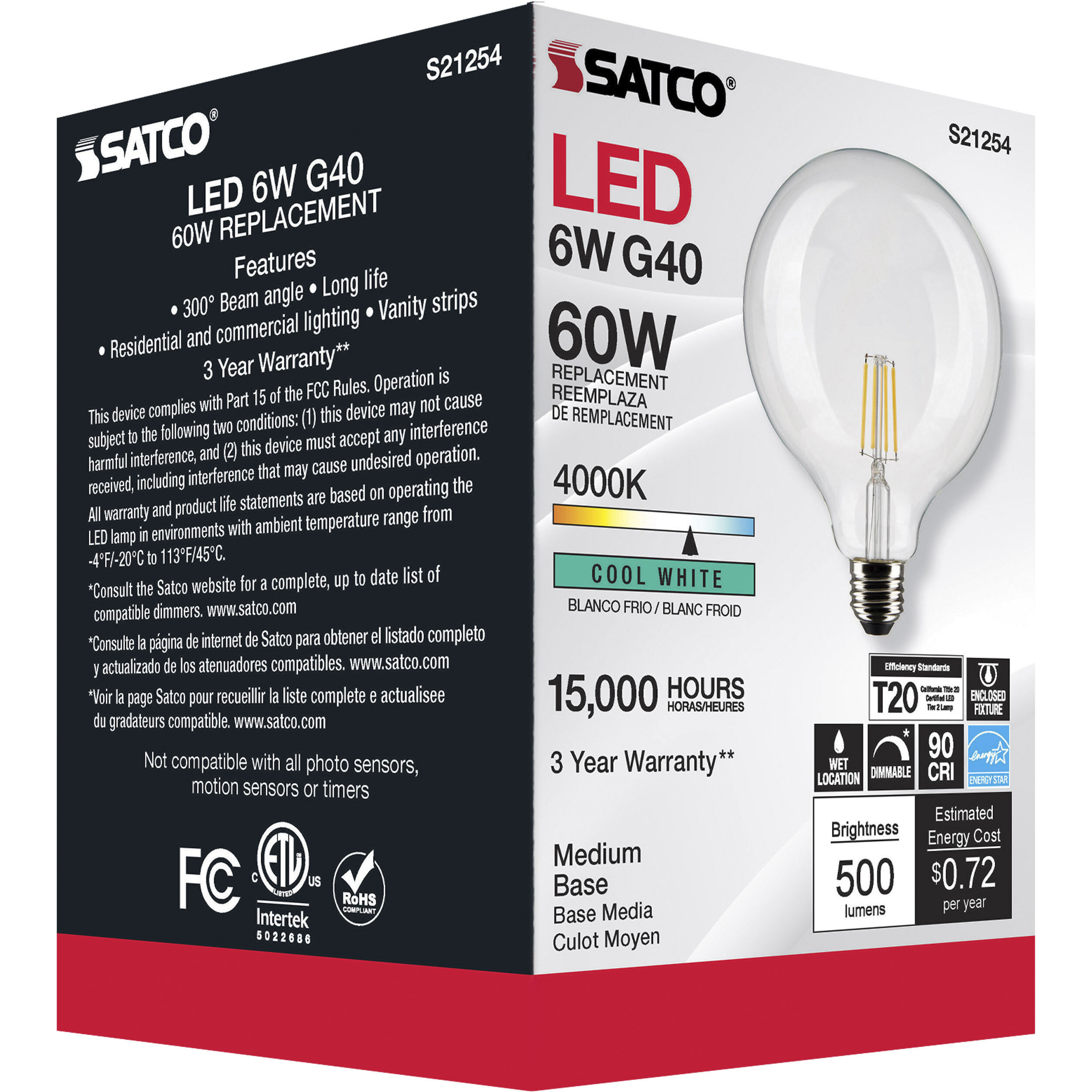 Lumos LED Medium Medium 6.00 watt 4000K LED Filament
