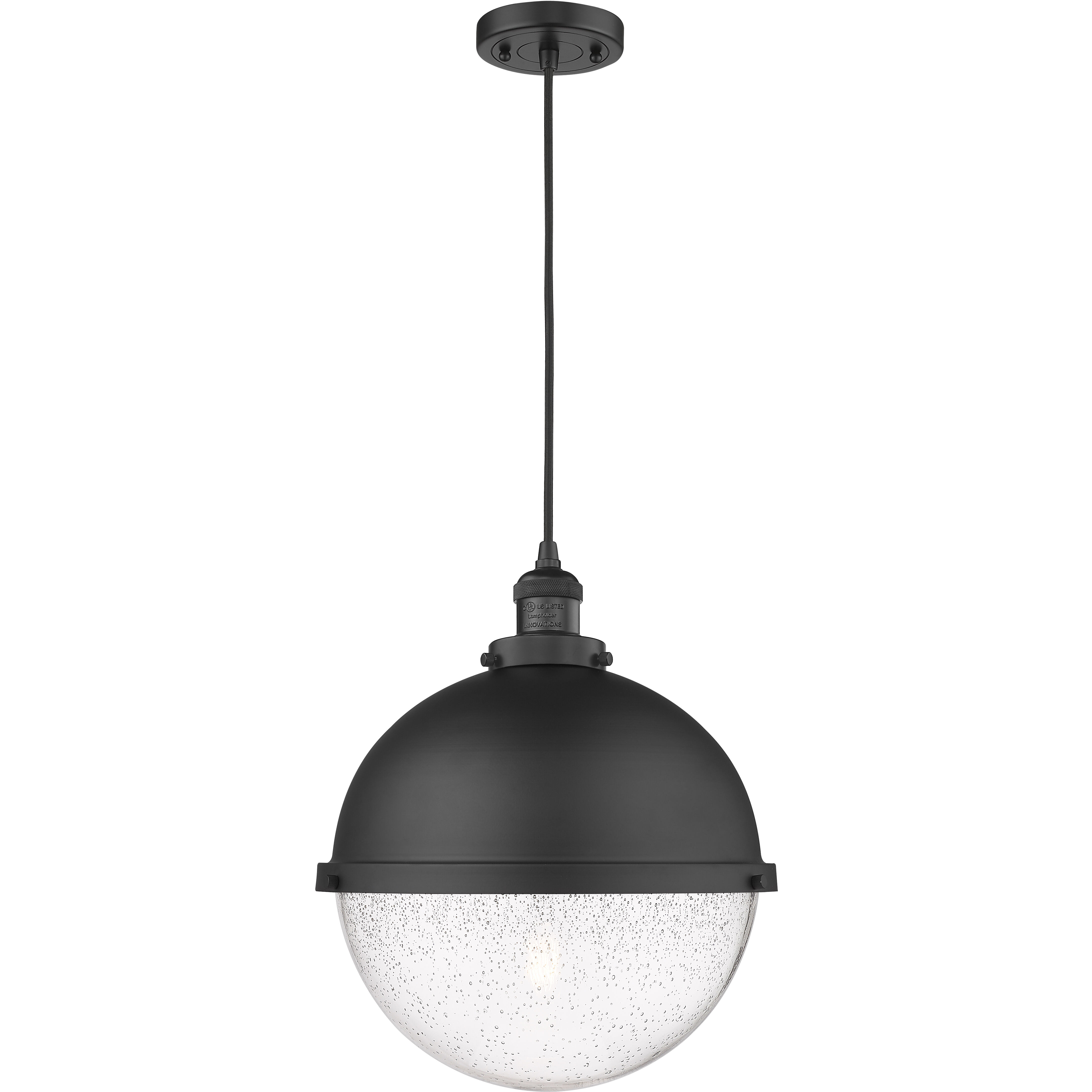 Franklin Restoration Hampden 1 Light 12.88 inch Matte Black Pendant Ceiling Light in Seedy Glass