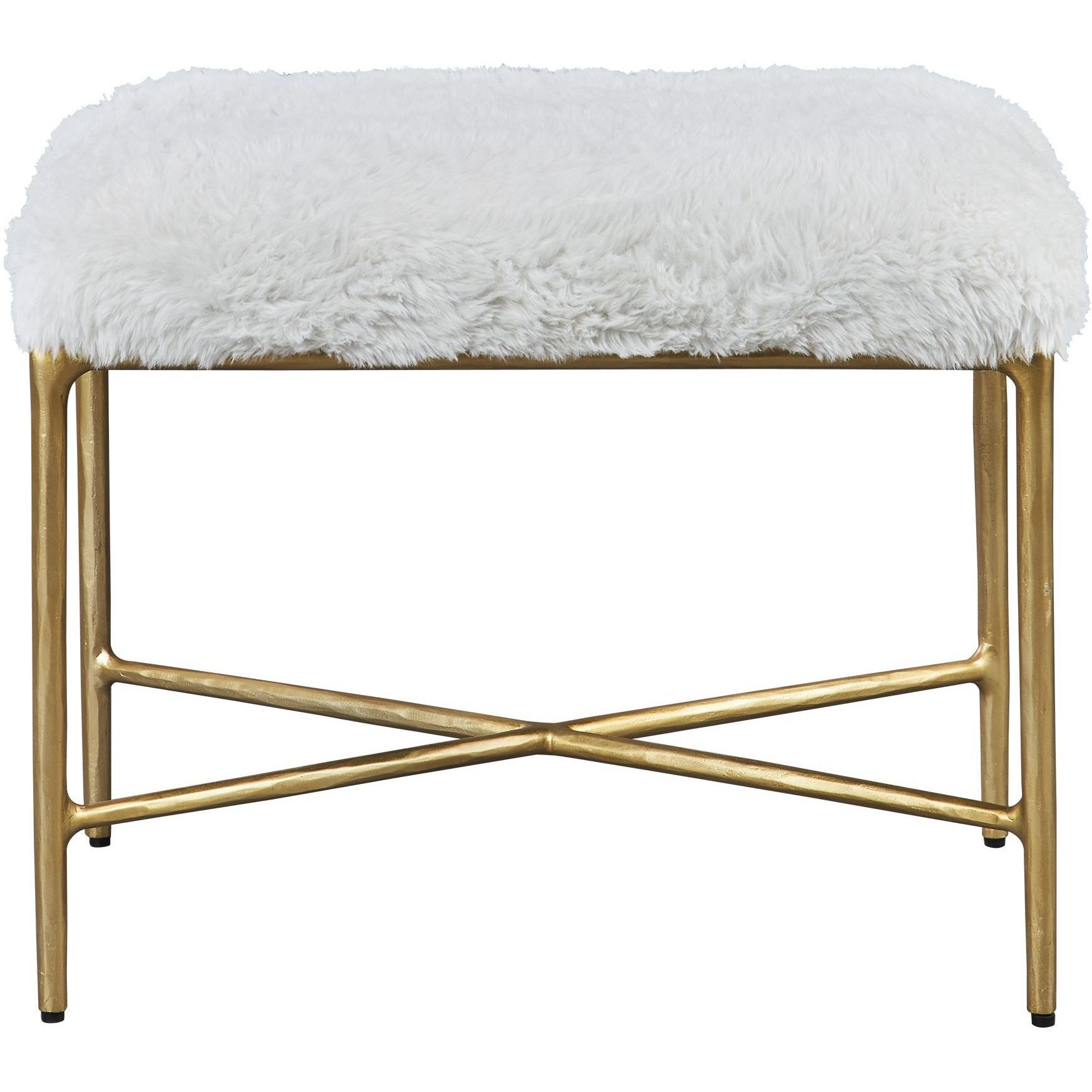 Charmed Cream Faux Sheepskin and Soft Gold Bench