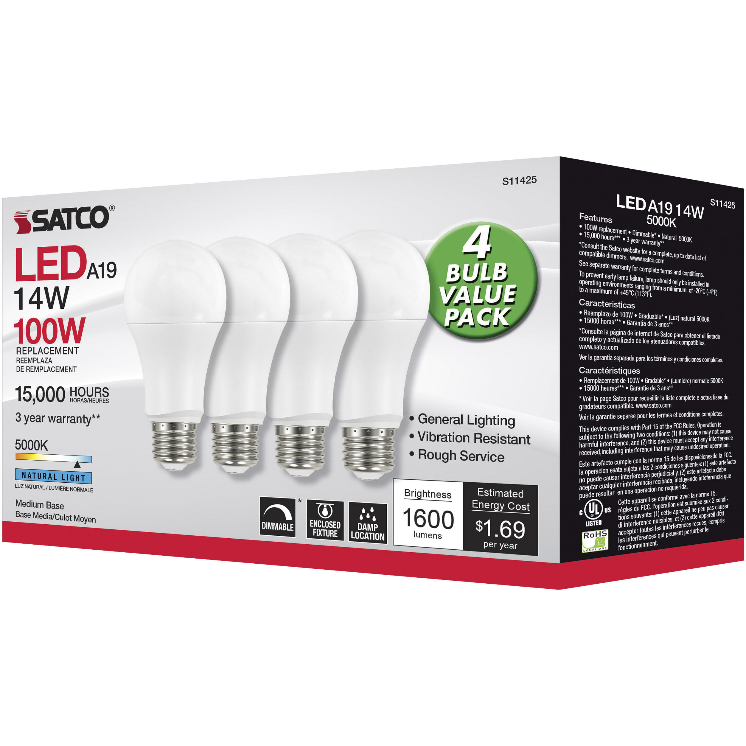 Lumos LED A19 15.50 watt 5000K Light Bulb  4-Pack