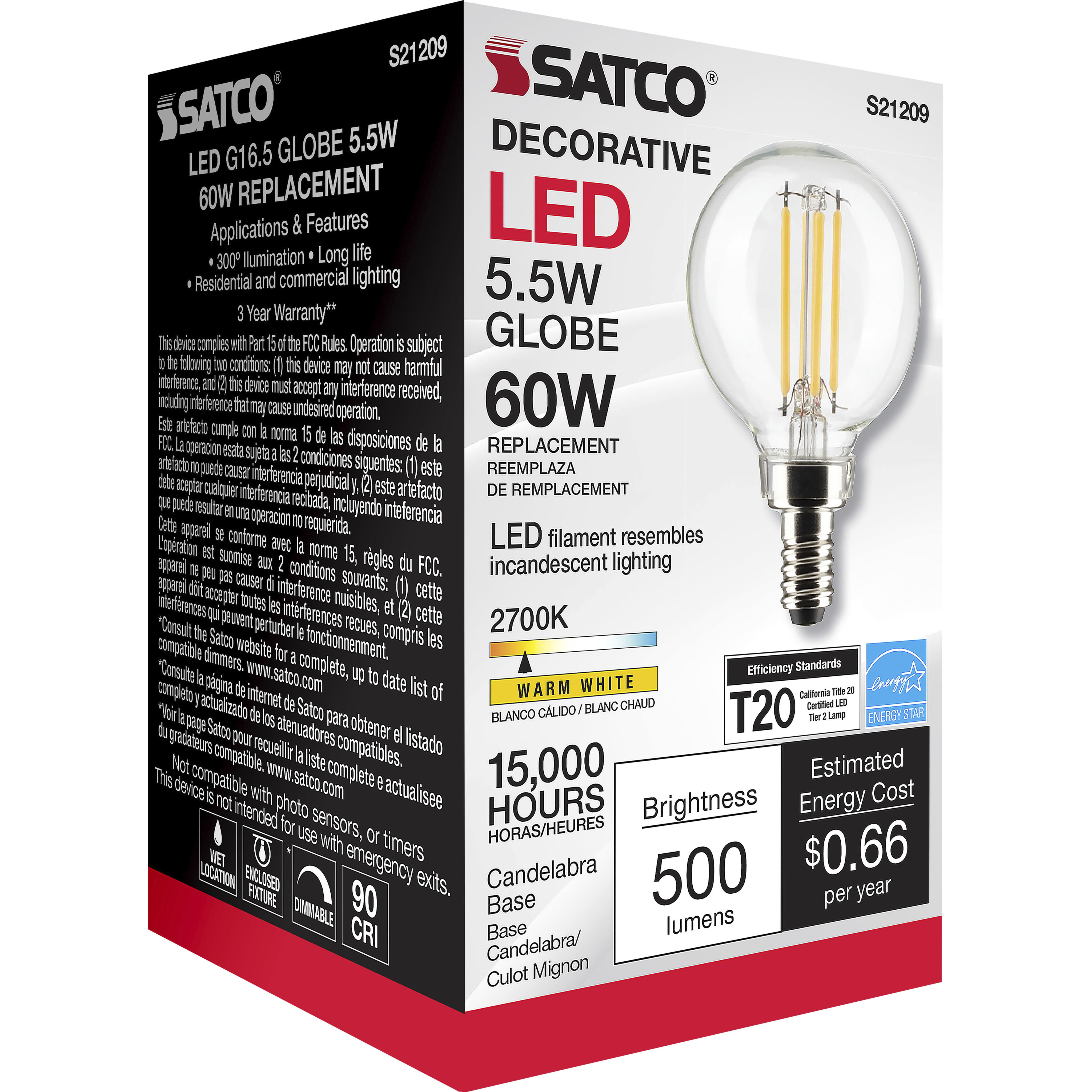 Lumos LED Candelabra Candelabra 5.50 watt 2700K LED Filament