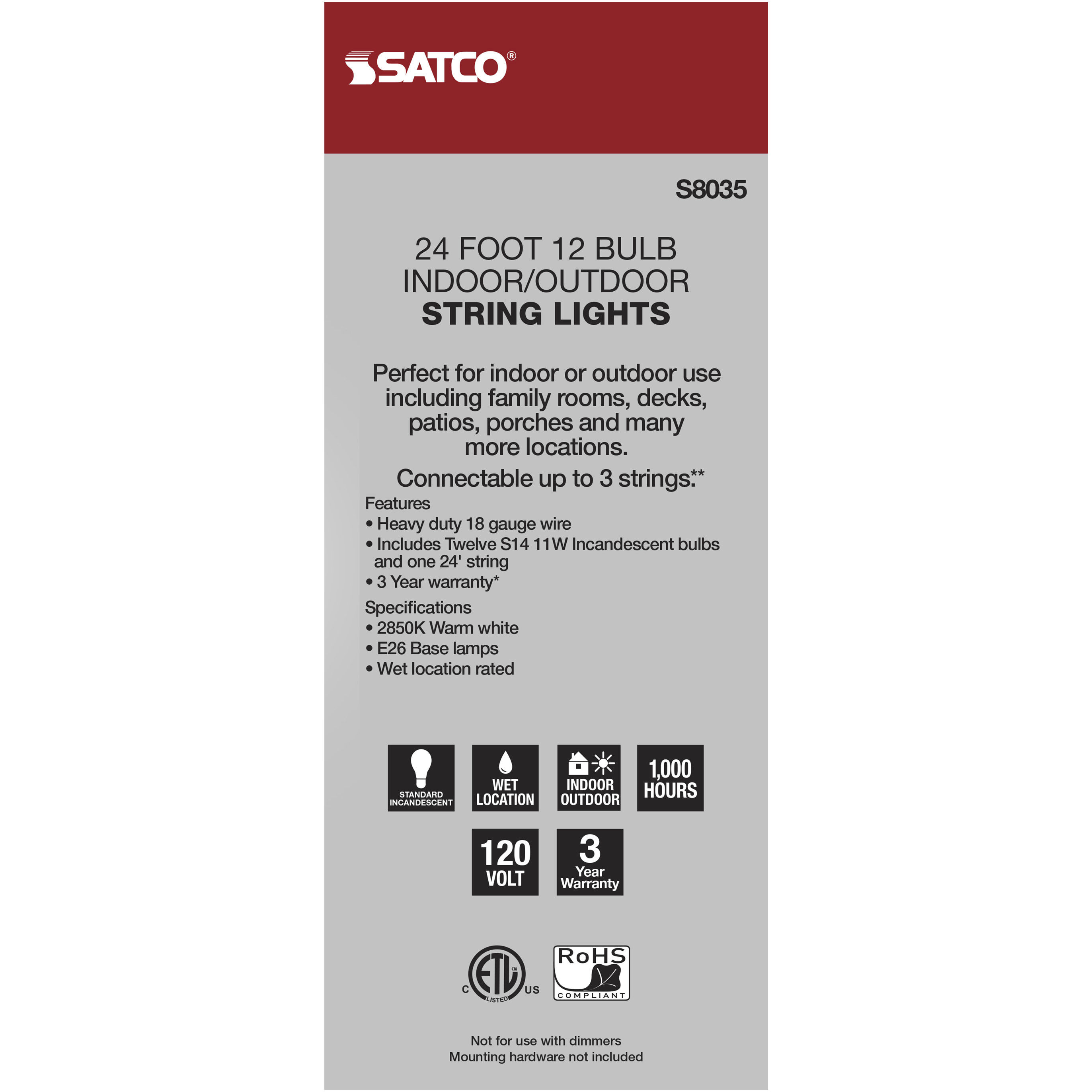 Lumos 12 Light 24 foot Black String Lights