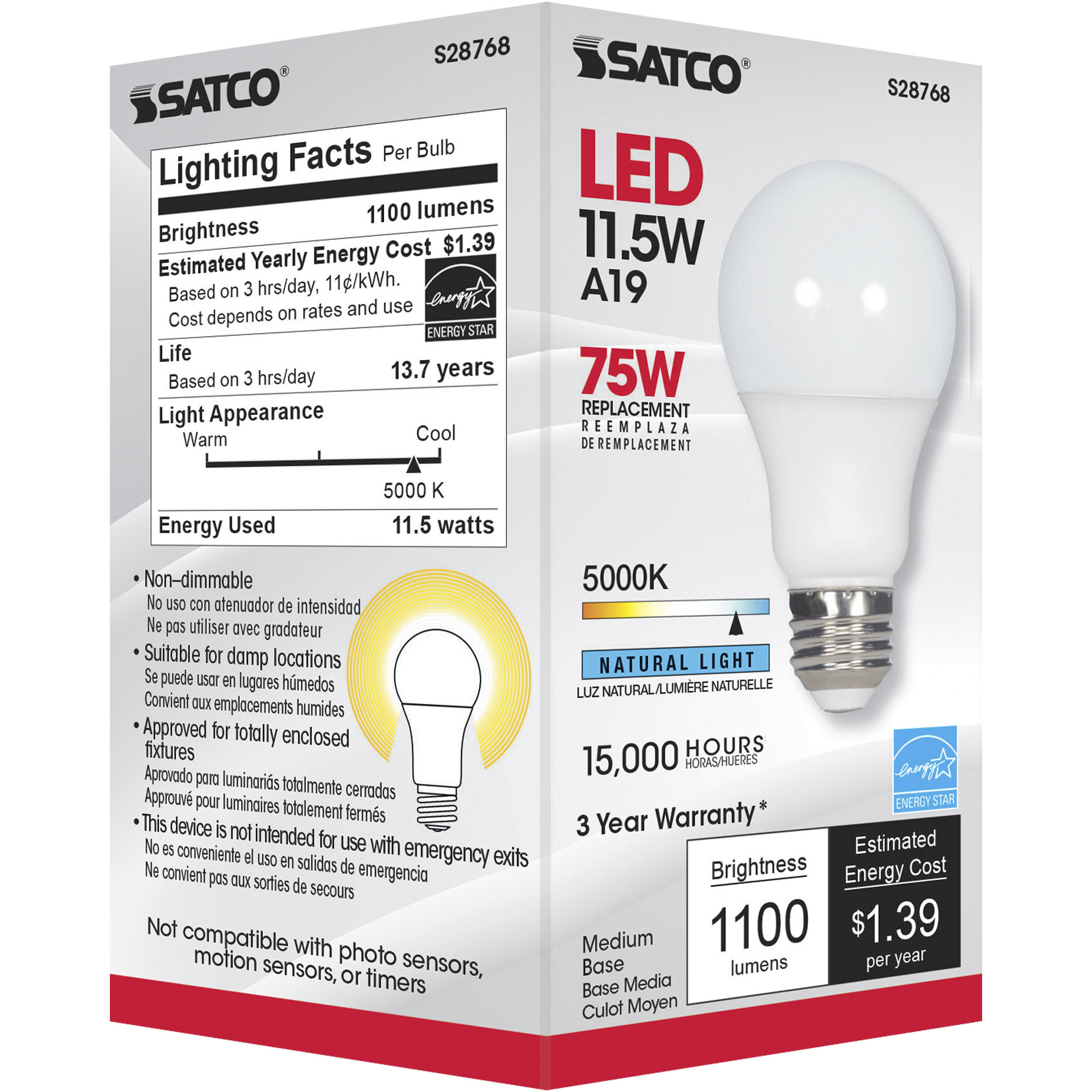Lumos LED A19 Medium E26 11.5 watt 120V 5000K Light Bulb, Type A