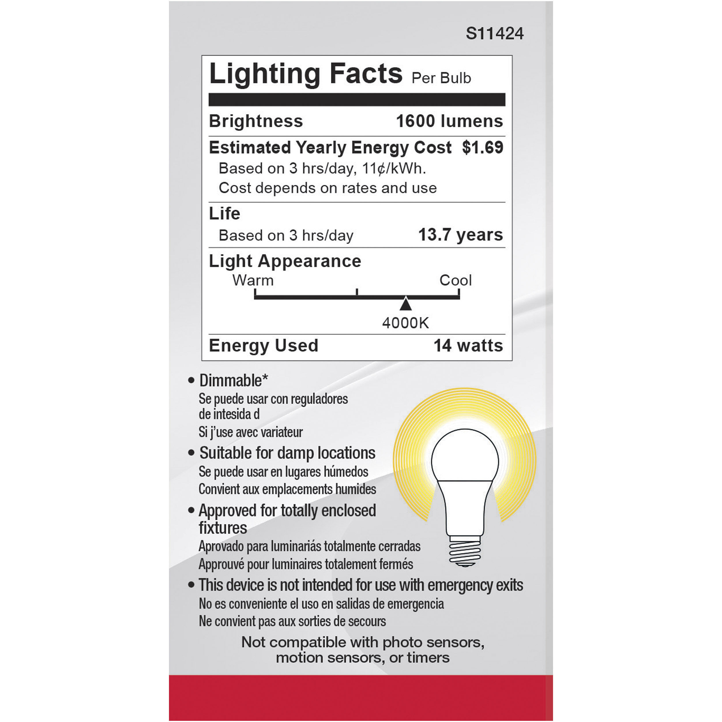 Lumos LED A19 15.50 watt 4000K Light Bulb 4-Pack