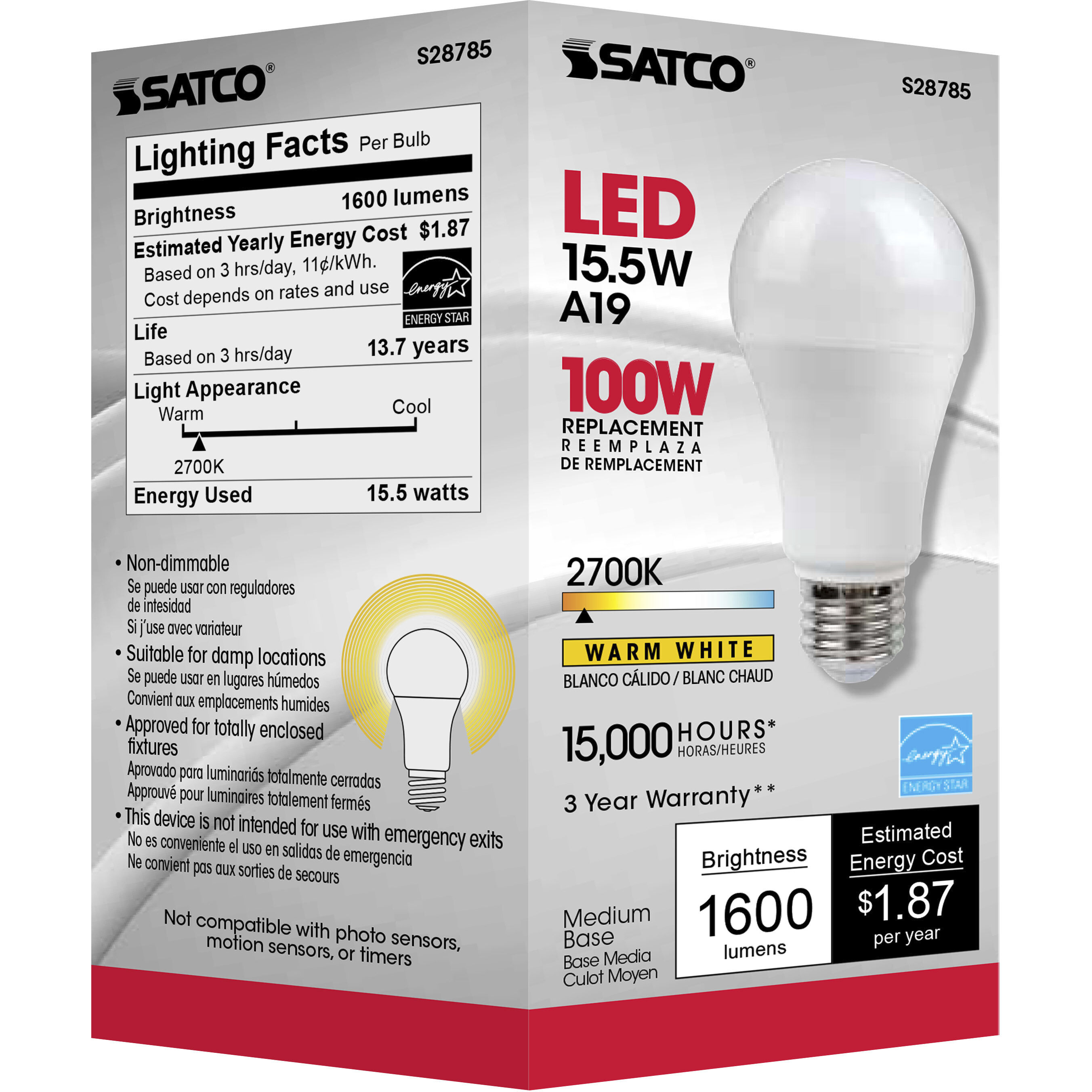 Lumos LED A19 Medium E26 15.5 watt 120V 2700K Light Bulb, Type A