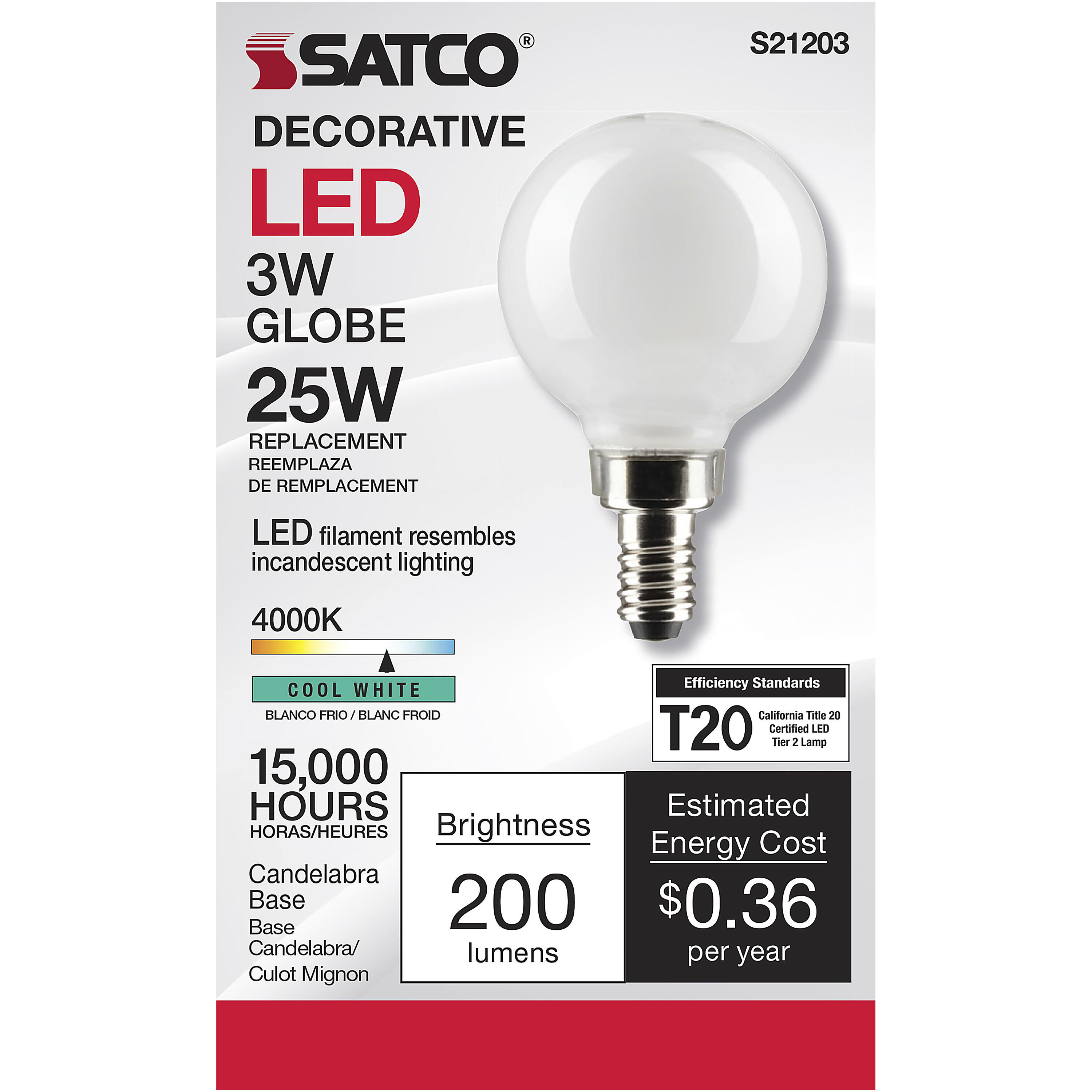 Lumos LED Candelabra Candelabra 3.00 watt 4000K LED Filament
