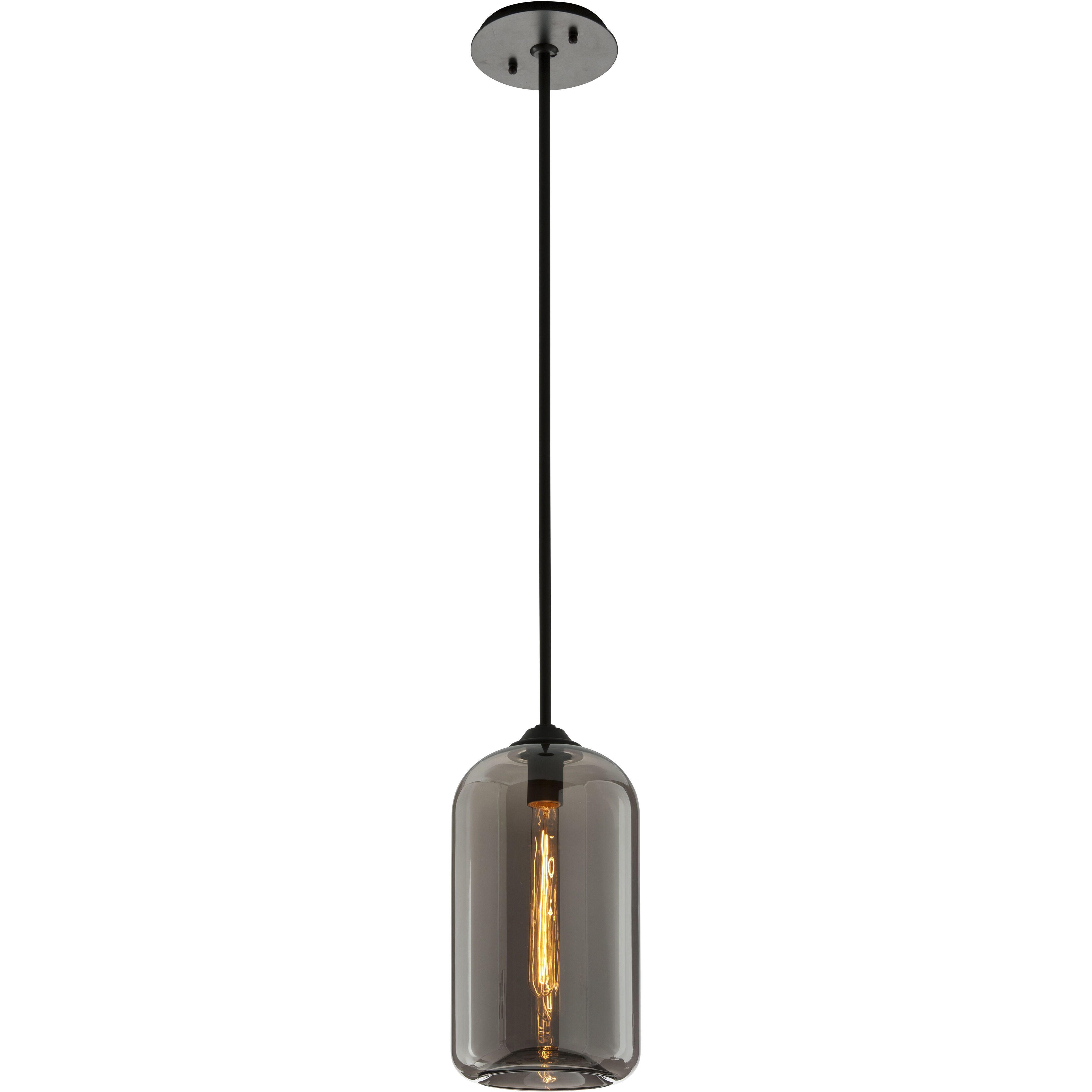District 1 Light 8 inch Satin Black Pendant Ceiling Light, Plated Smoke Glass
