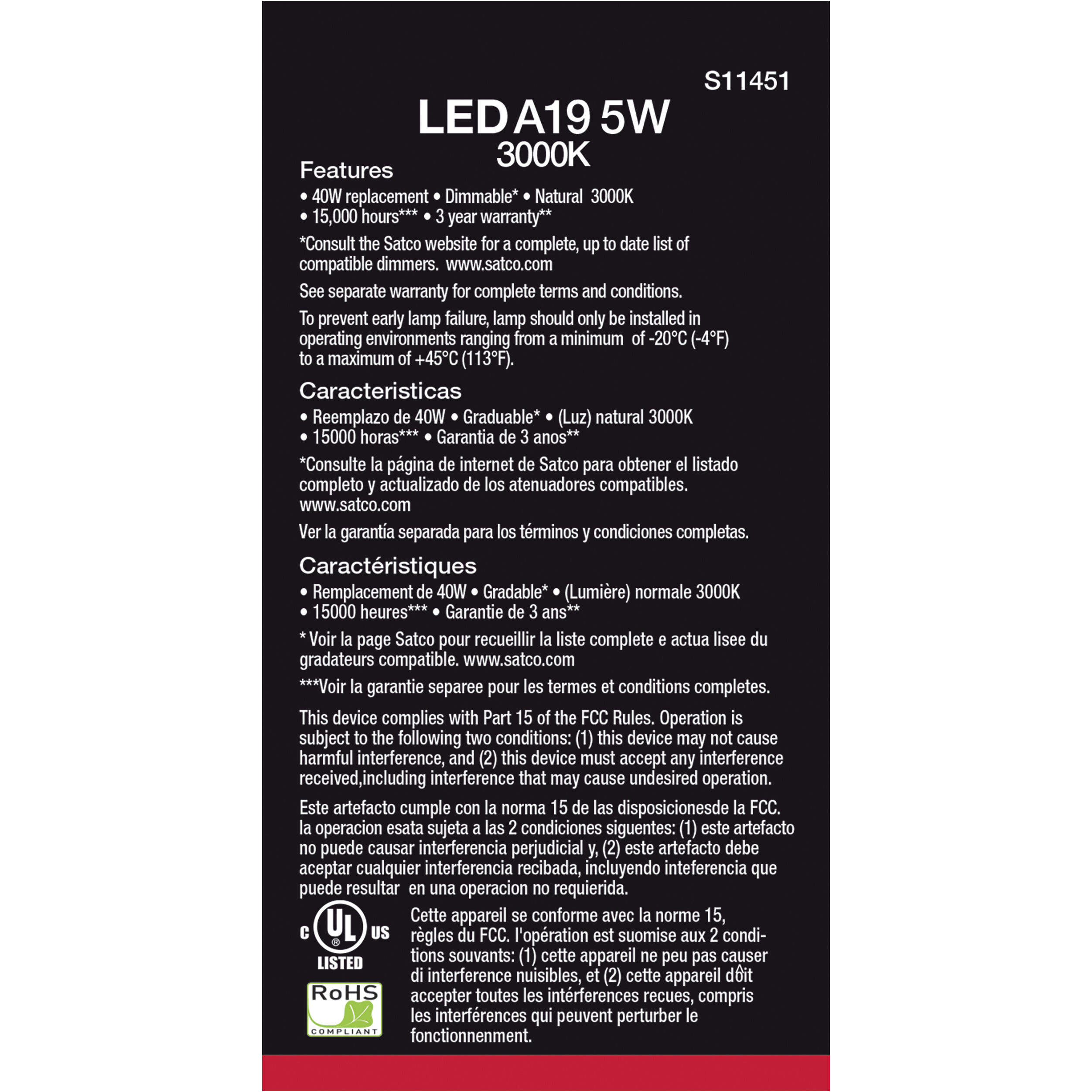 Lumos LED Medium Type A 5.00 watt 3000K Light Bulb