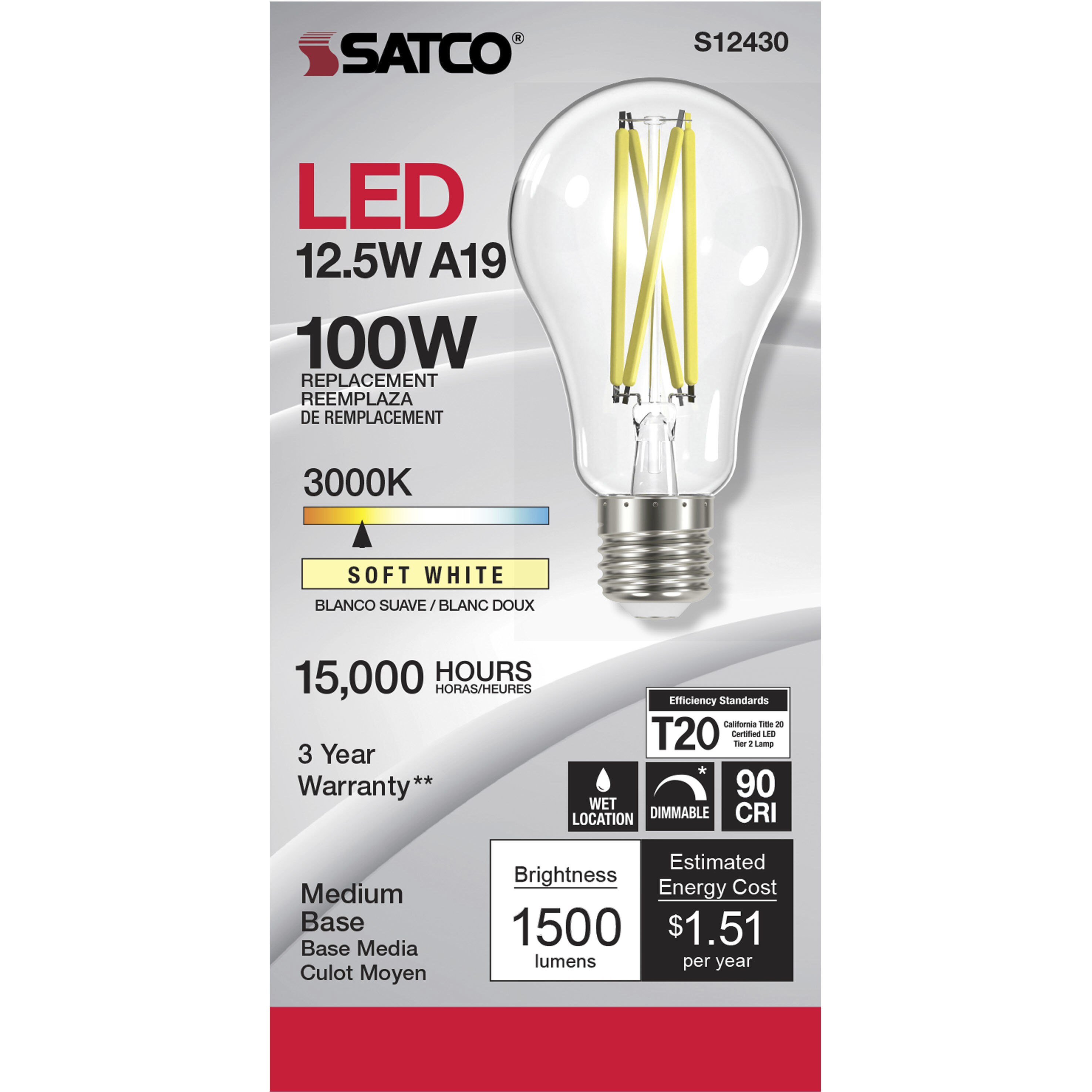 Lumos LED Medium 12.50 watt 120 3000K Light Bulb