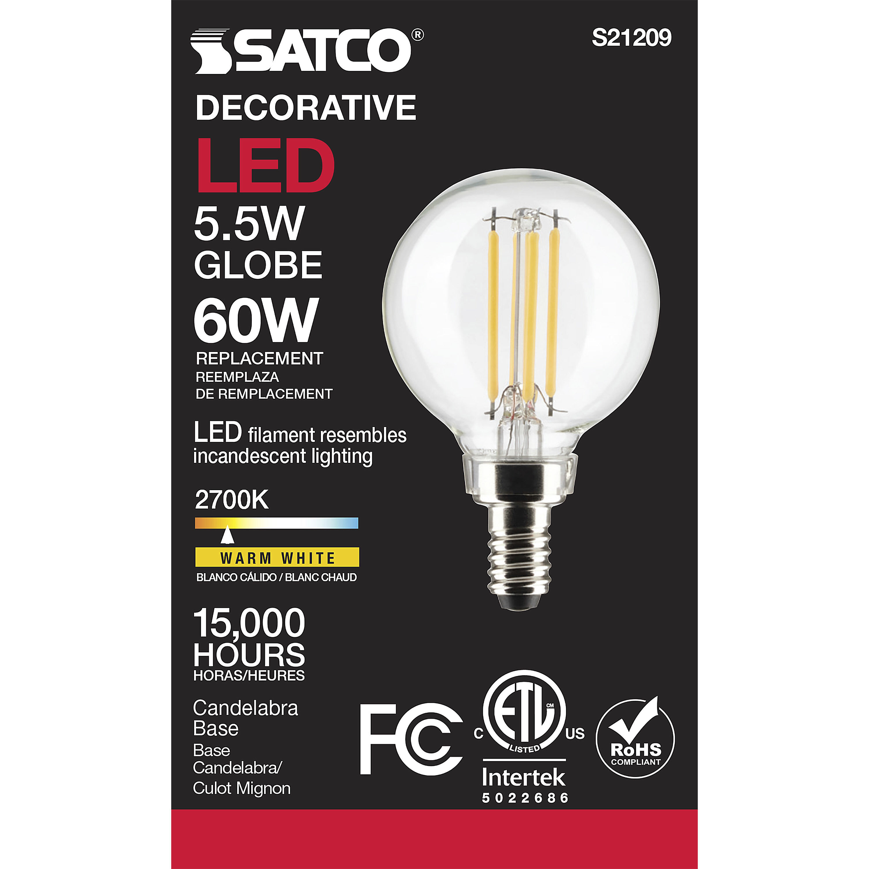 Lumos LED Candelabra Candelabra 5.50 watt 2700K LED Filament