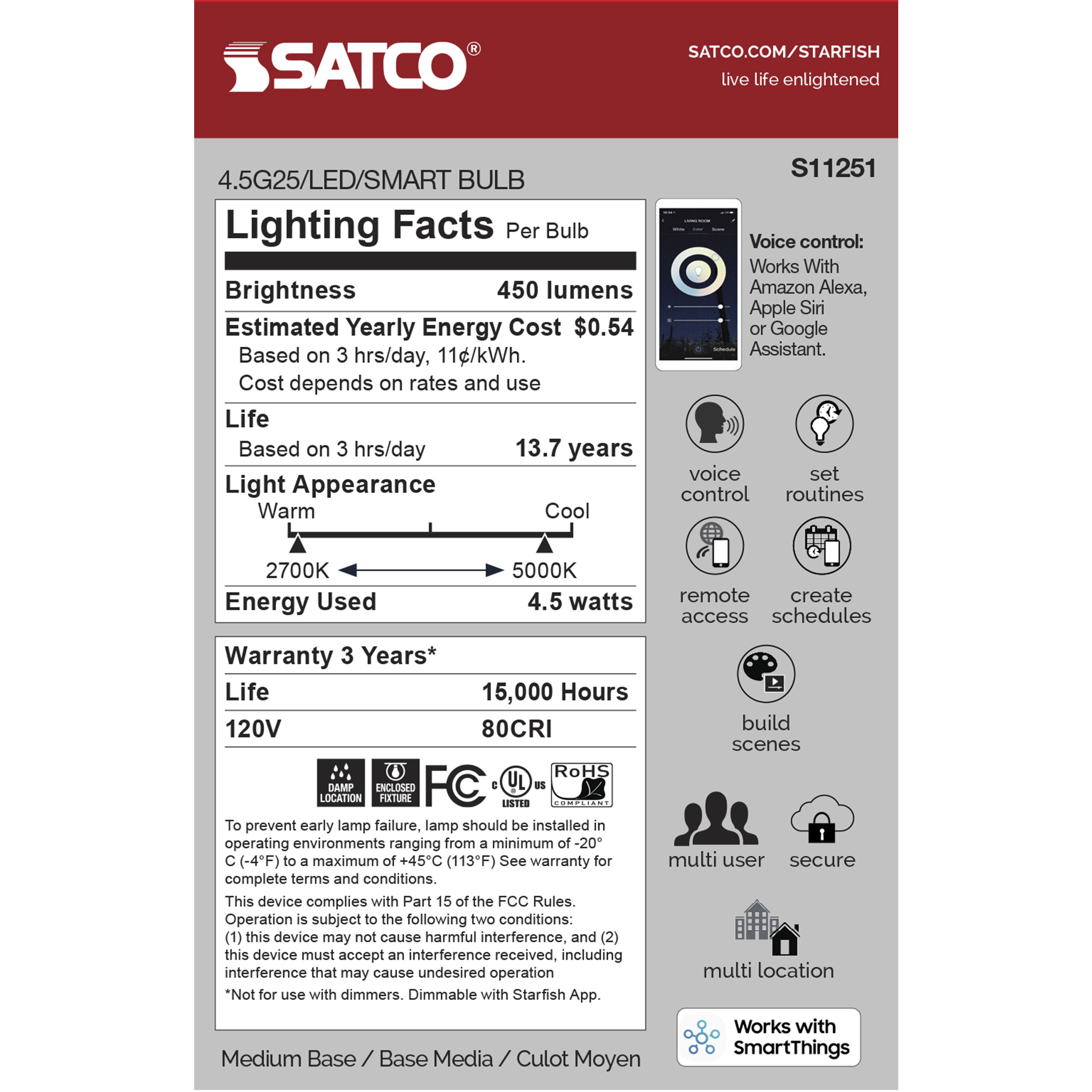 Starfish LED G25 Medium 4.50 watt 2700K LED Globe Light 