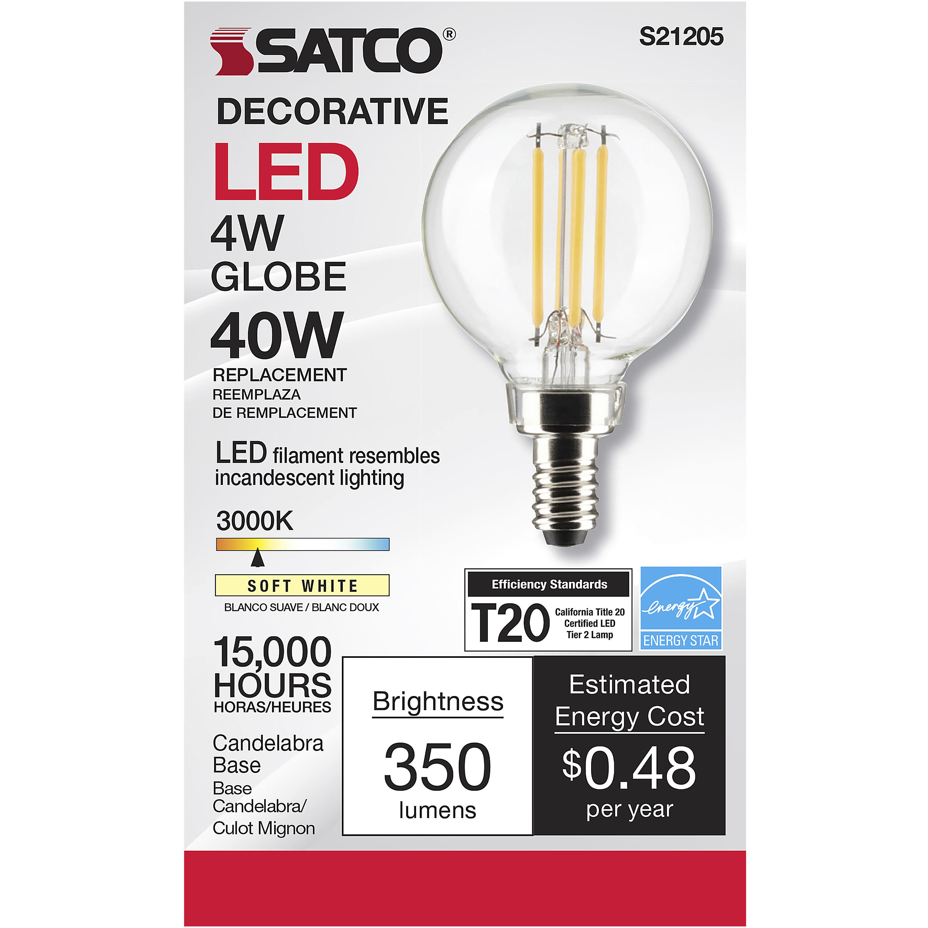 Lumos LED Candelabra Candelabra 4.00 watt 3000K LED Filament