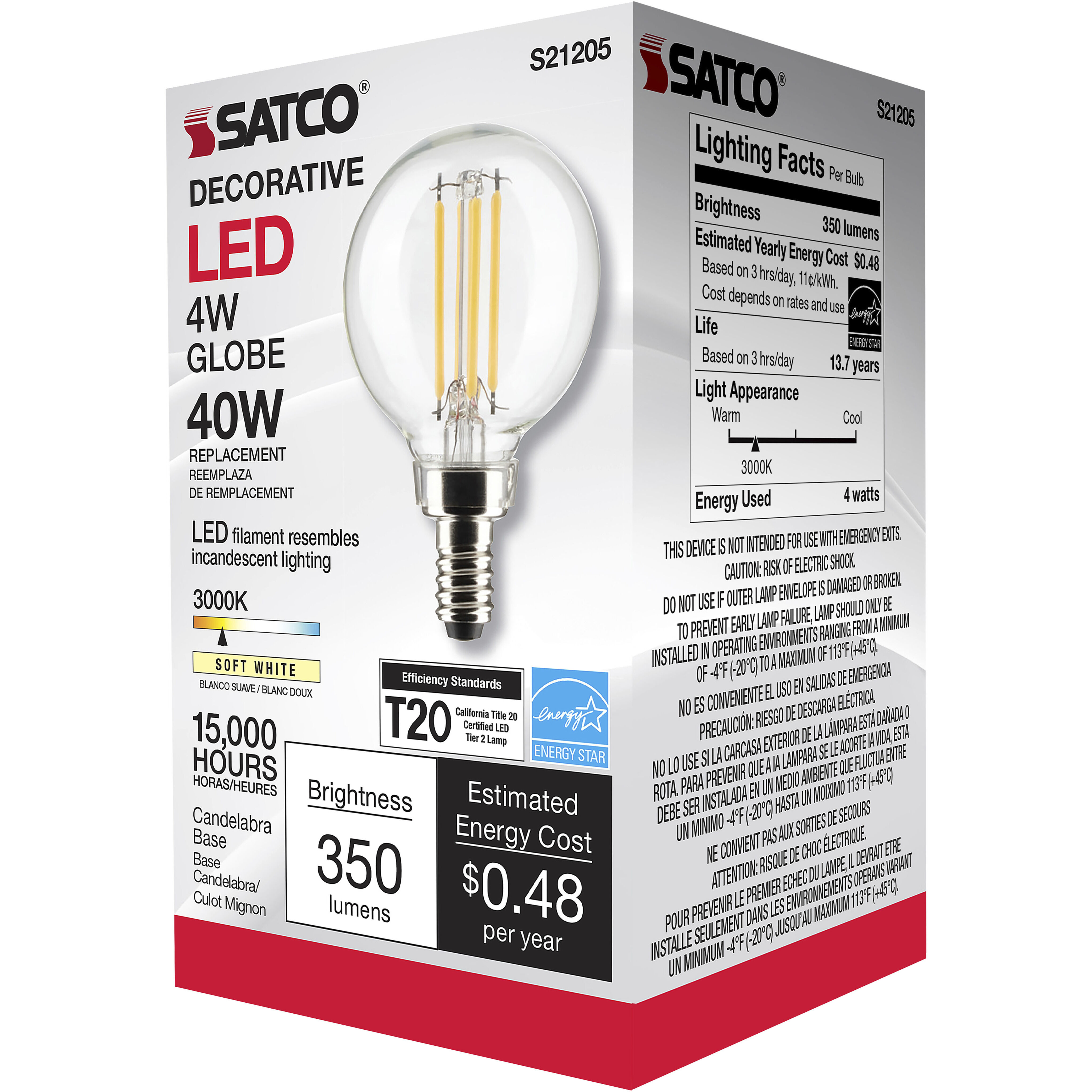 Lumos LED Candelabra Candelabra 4.00 watt 3000K LED Filament
