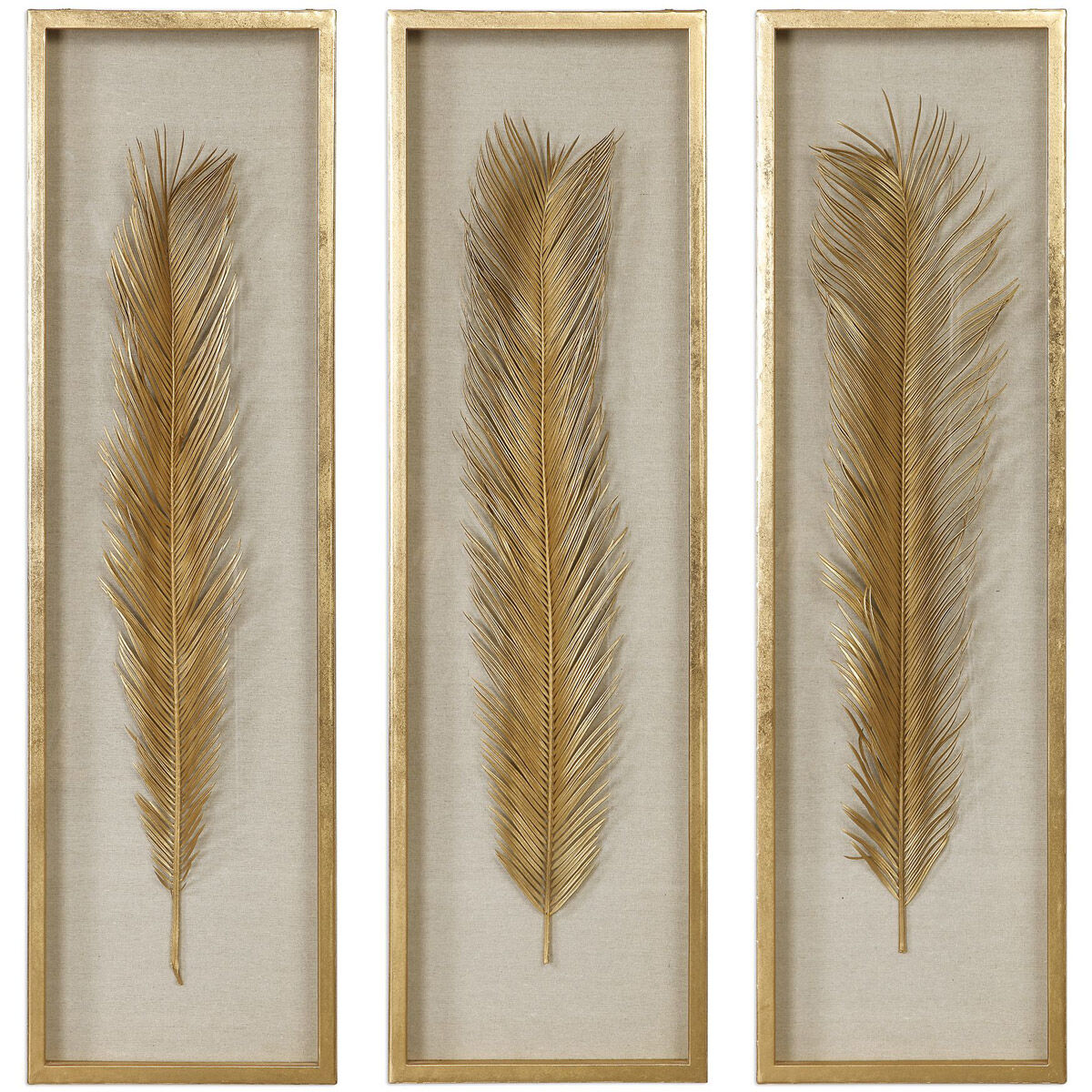 Palma Gold and Neutral Linen with Gold Leaf Shadow Boxes, Set of 3