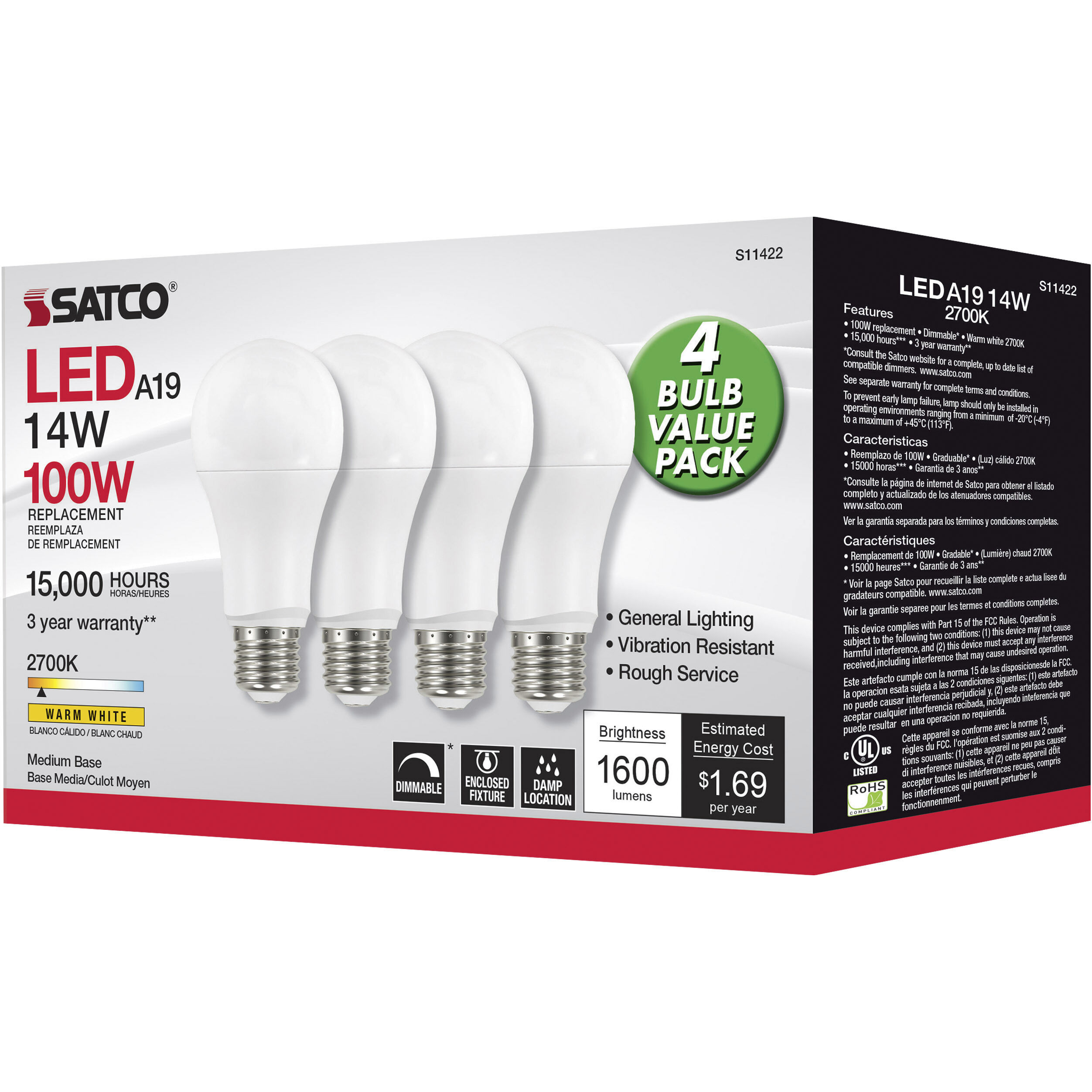 Lumos LED A19 15.50 watt 2700K Light Bulb 4-Pack