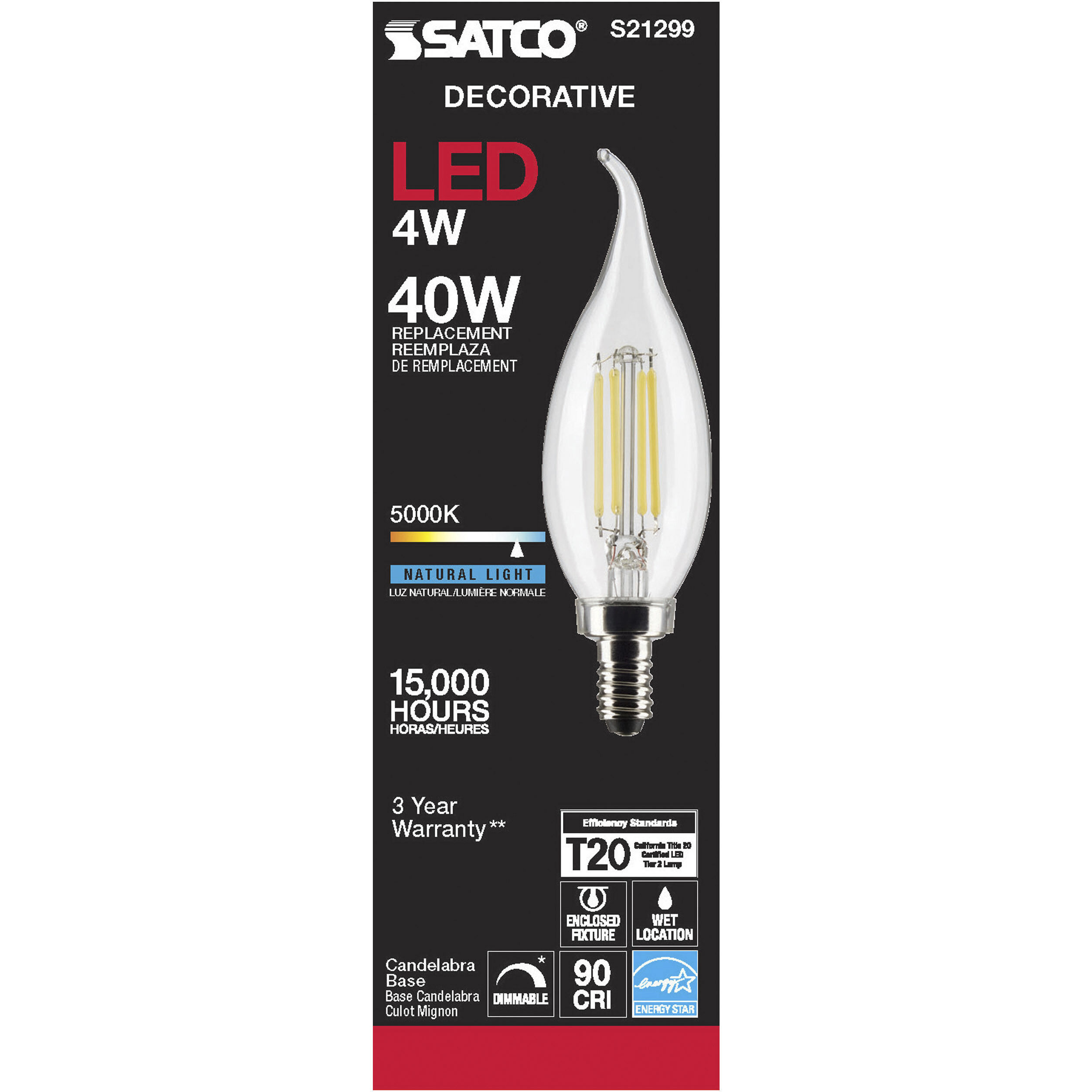 Lumos LED Candelabra Candelabra 4.00 watt 5000K LED Filament