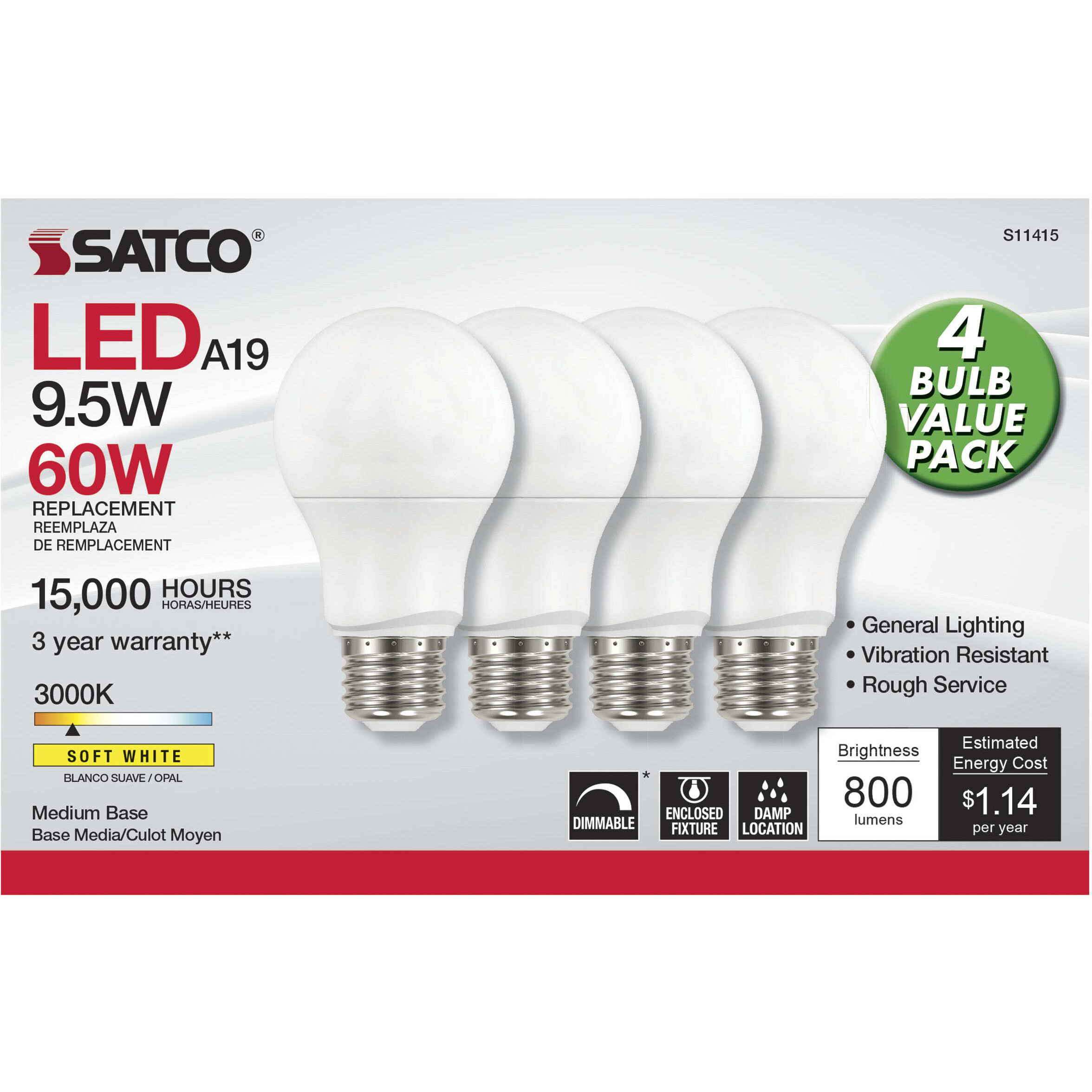 Lumos LED A19 9.50 watt 3000K Light Bulb