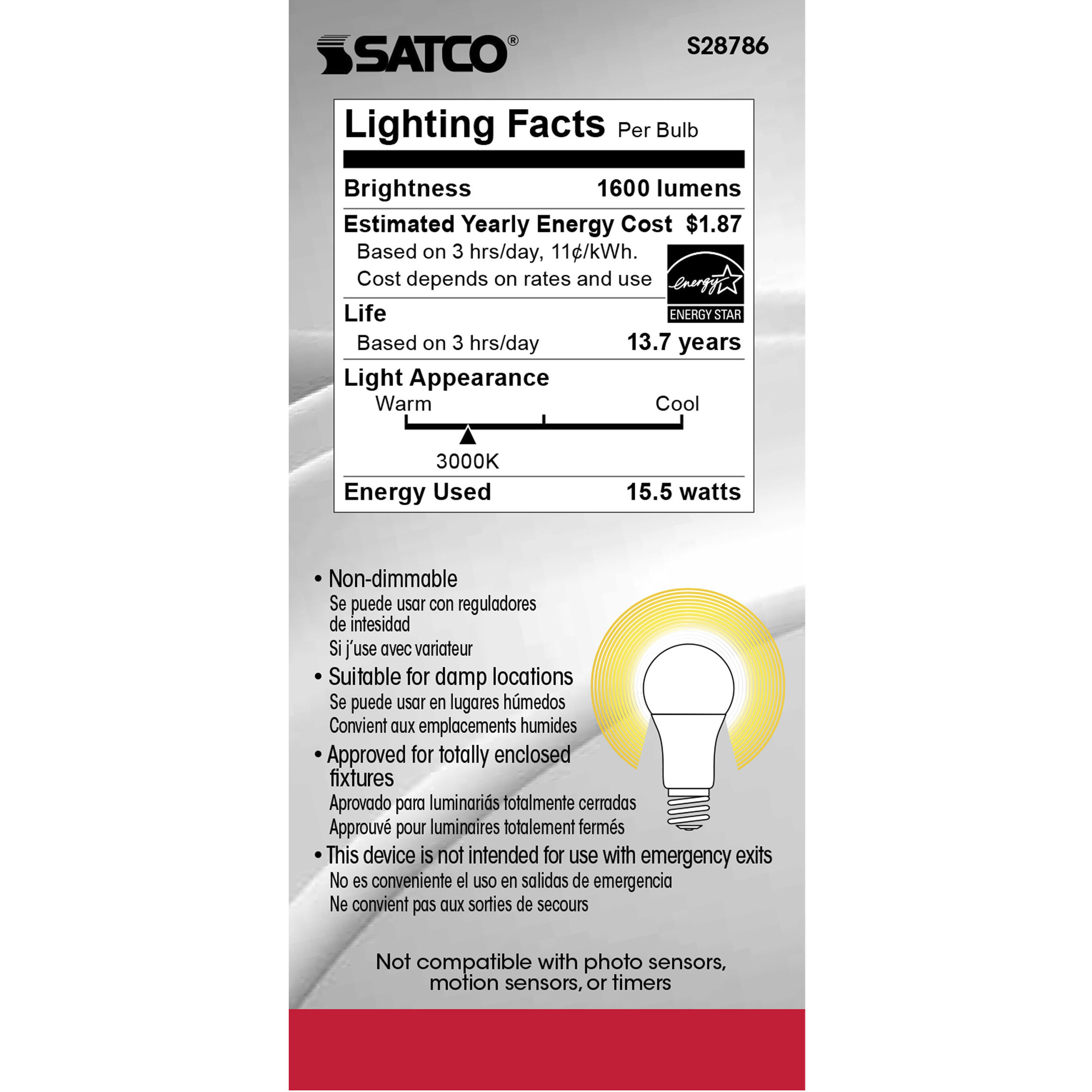 Lumos LED A19 Medium E26 15.5 watt 120V 3000K Light Bulb, Type A