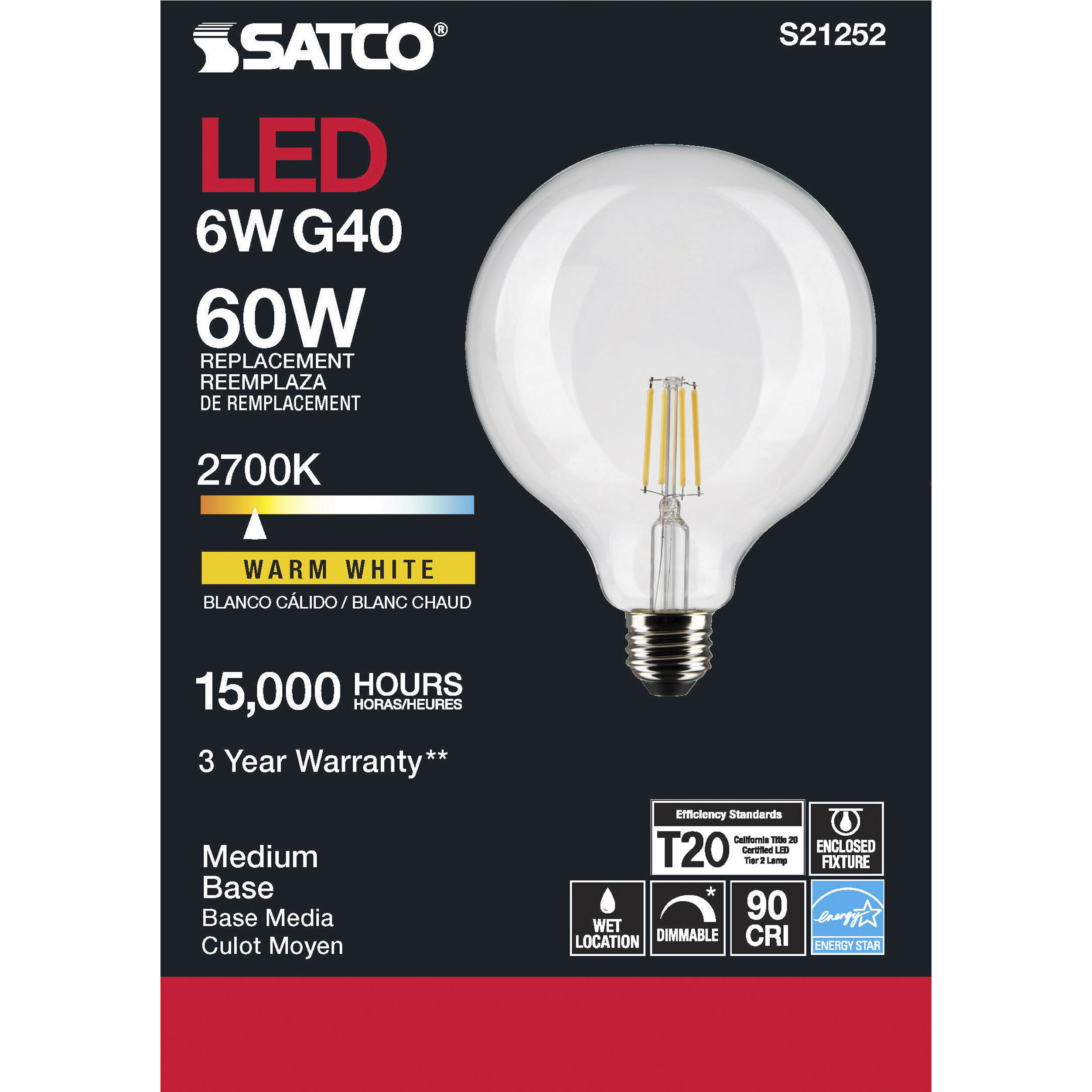 Lumos LED Medium Medium 6.00 watt 2700K LED Filament