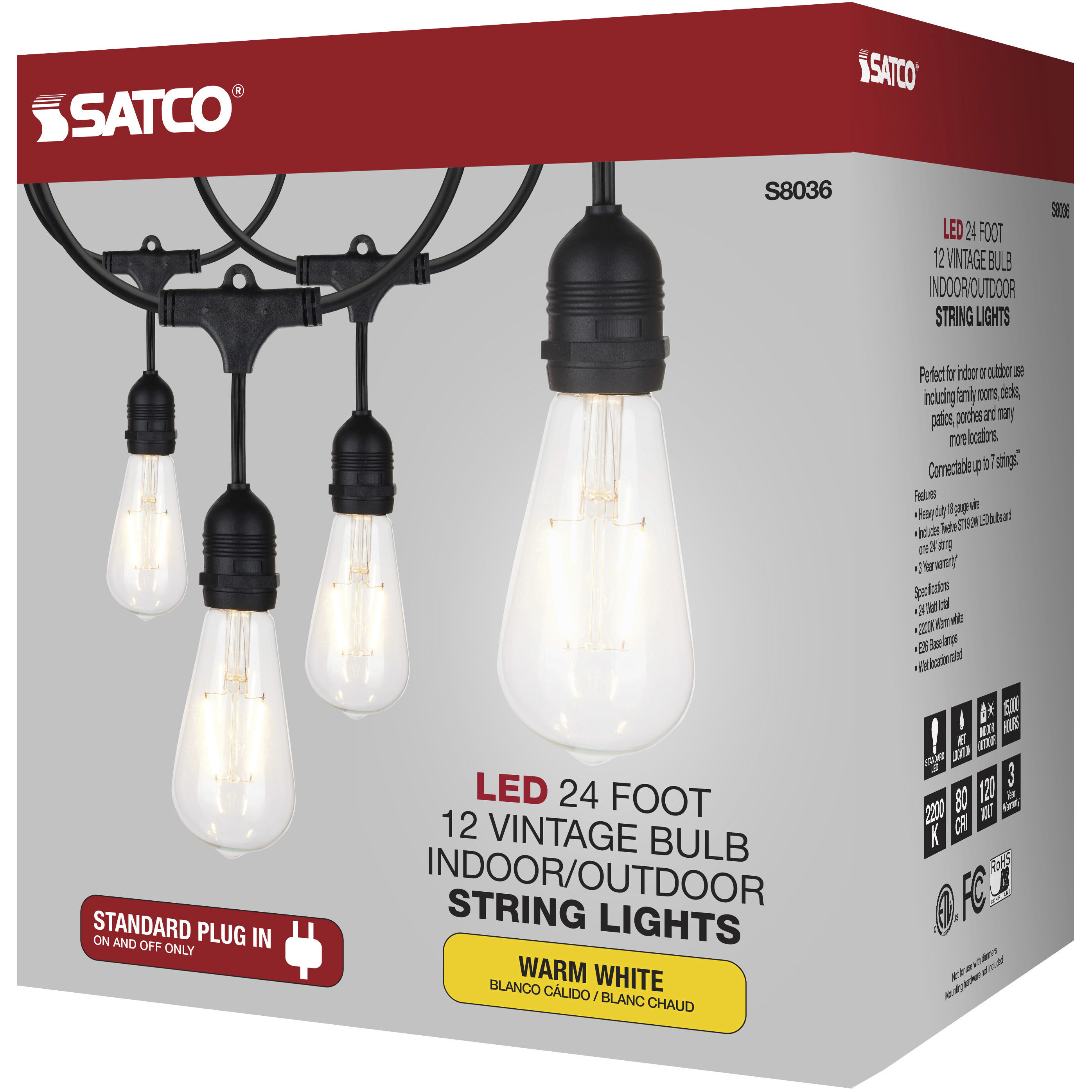 Lumos 12 Light LED 24 foot Black String Lights
