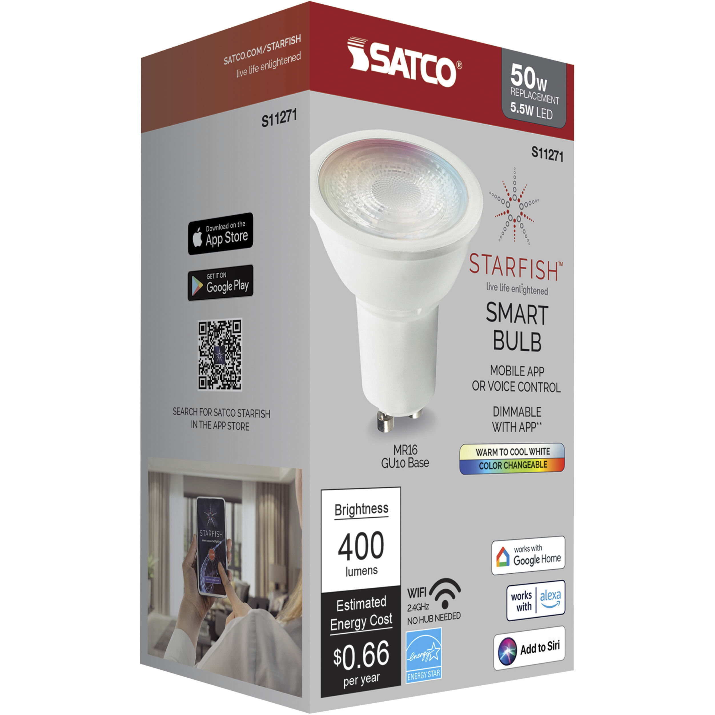 Lumos LED Bi Pin GU10 5.5 watt 120 2700K-5000K MR LED, MR LED