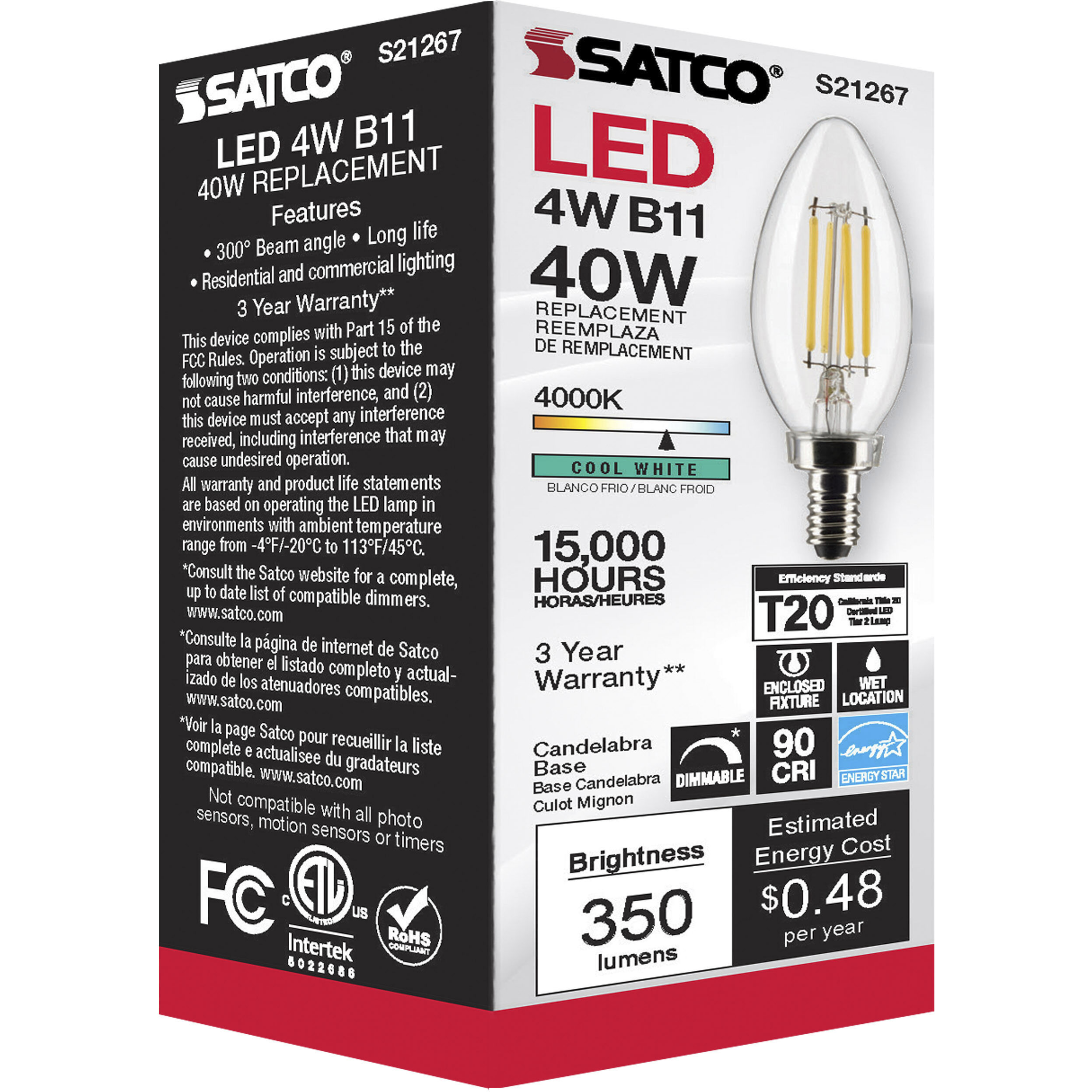 Lumos LED Candelabra Candelabra 4.00 watt 4000K LED Filament