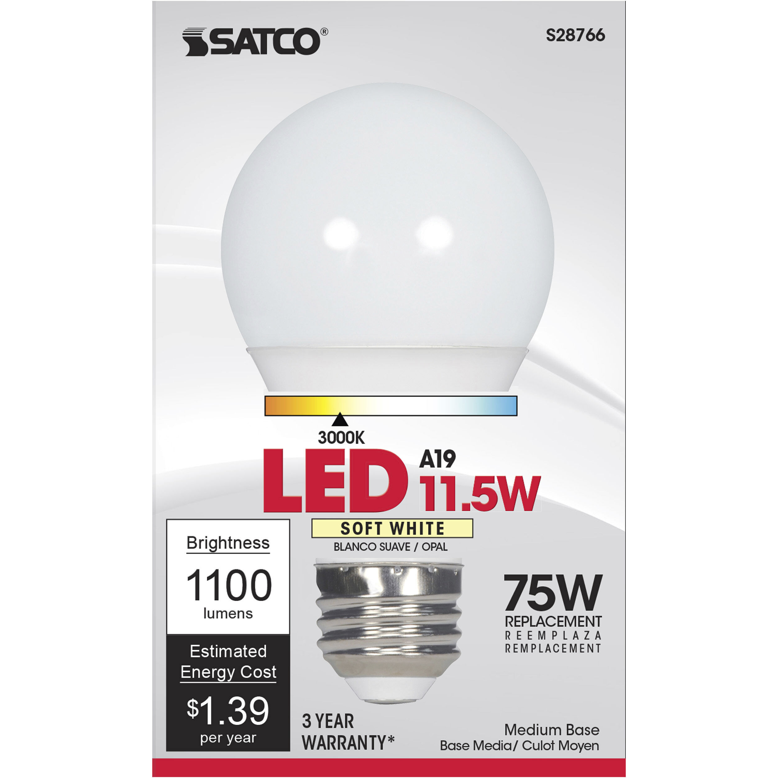 Lumos LED A19 Medium E26 11.5 watt 120V 3000K Light Bulb, Type A