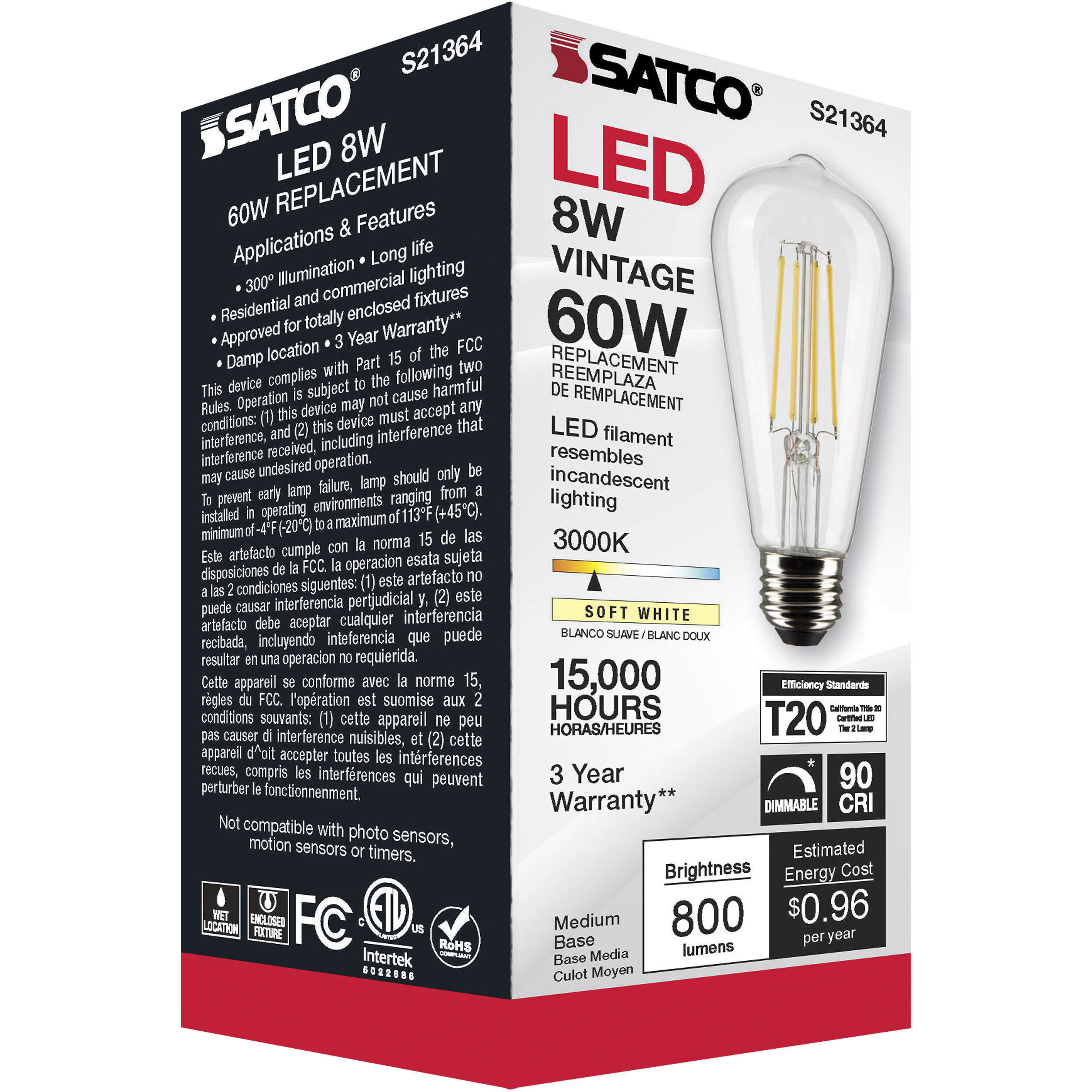 Lumos LED Medium Medium 8.00 watt 3000K LED Filament