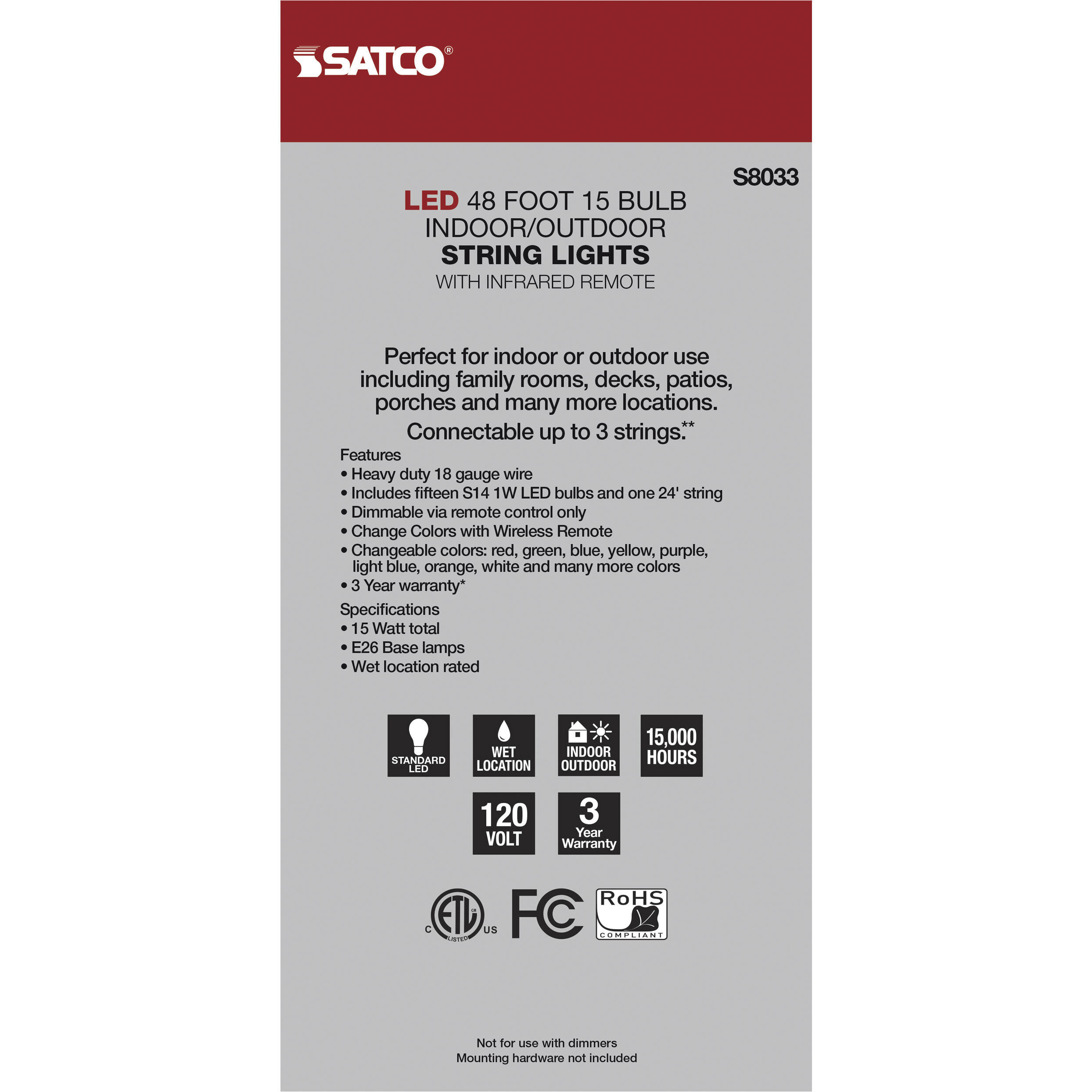 Lumos 15 Light LED 48 foot Black LED String Lights