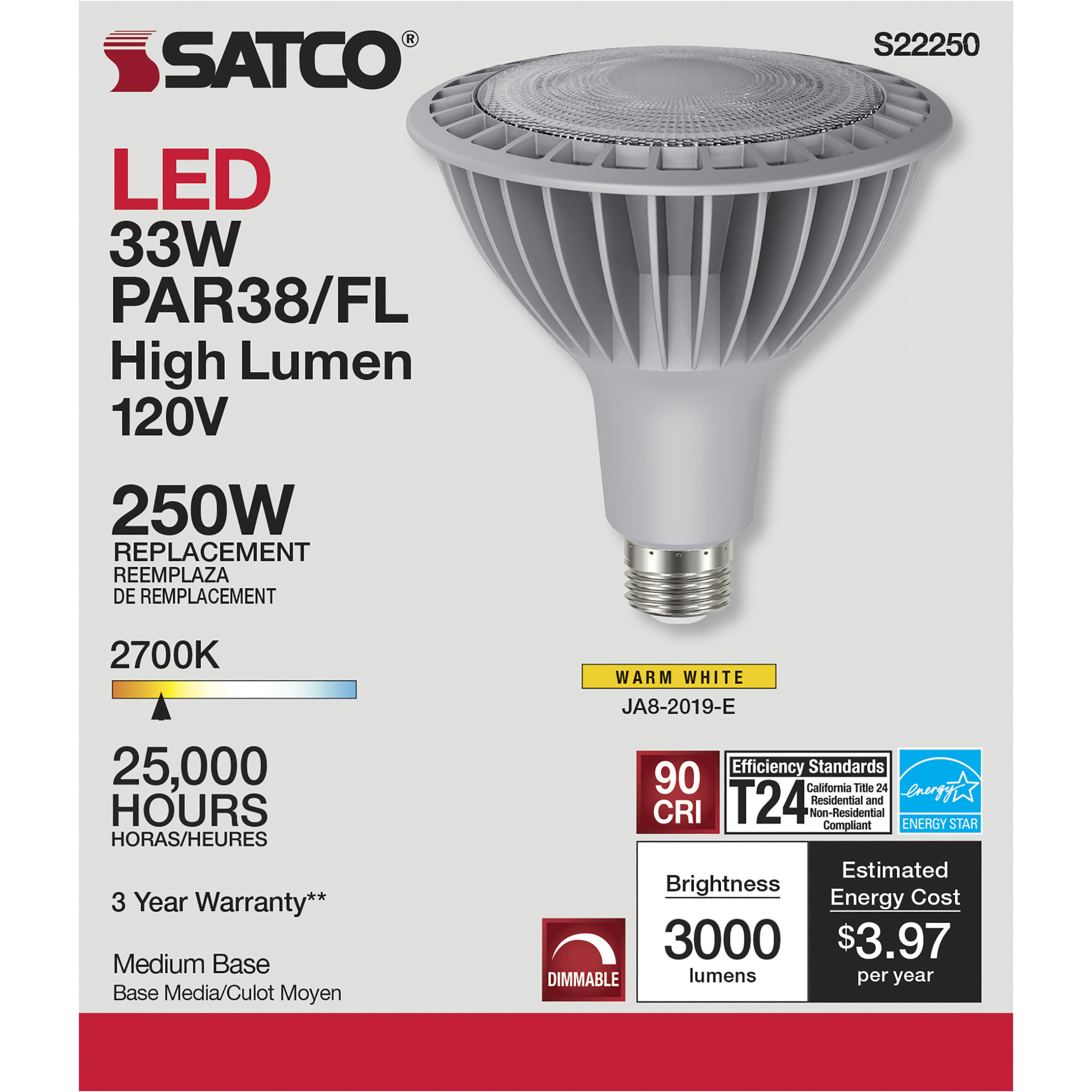 Satco S22250 Lumos LED PAR38 Medium 33.00 watt 120 2700K LED PAR
