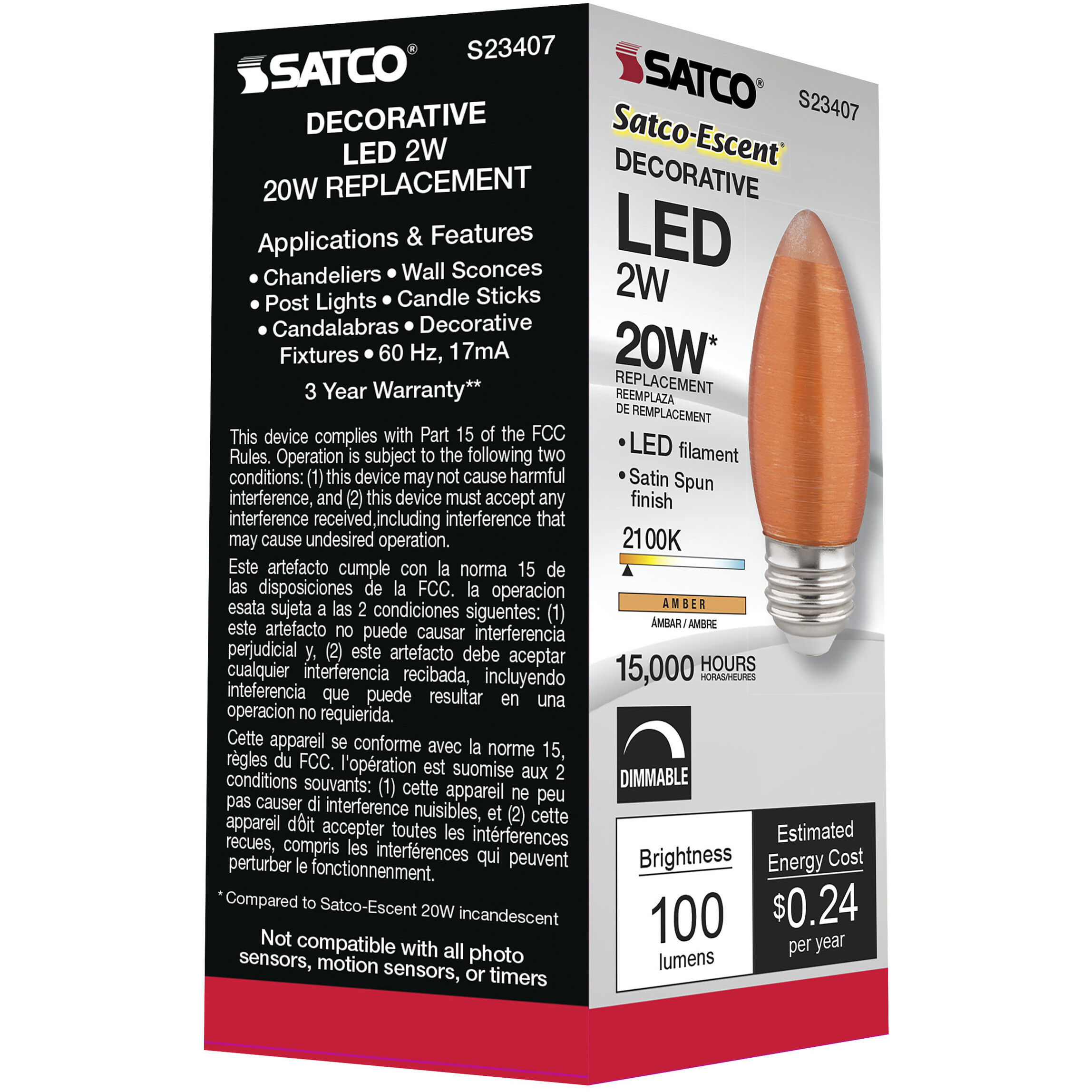 Lumos LED C11 Medium E26 2 watt 120V 2100K Light Bulb